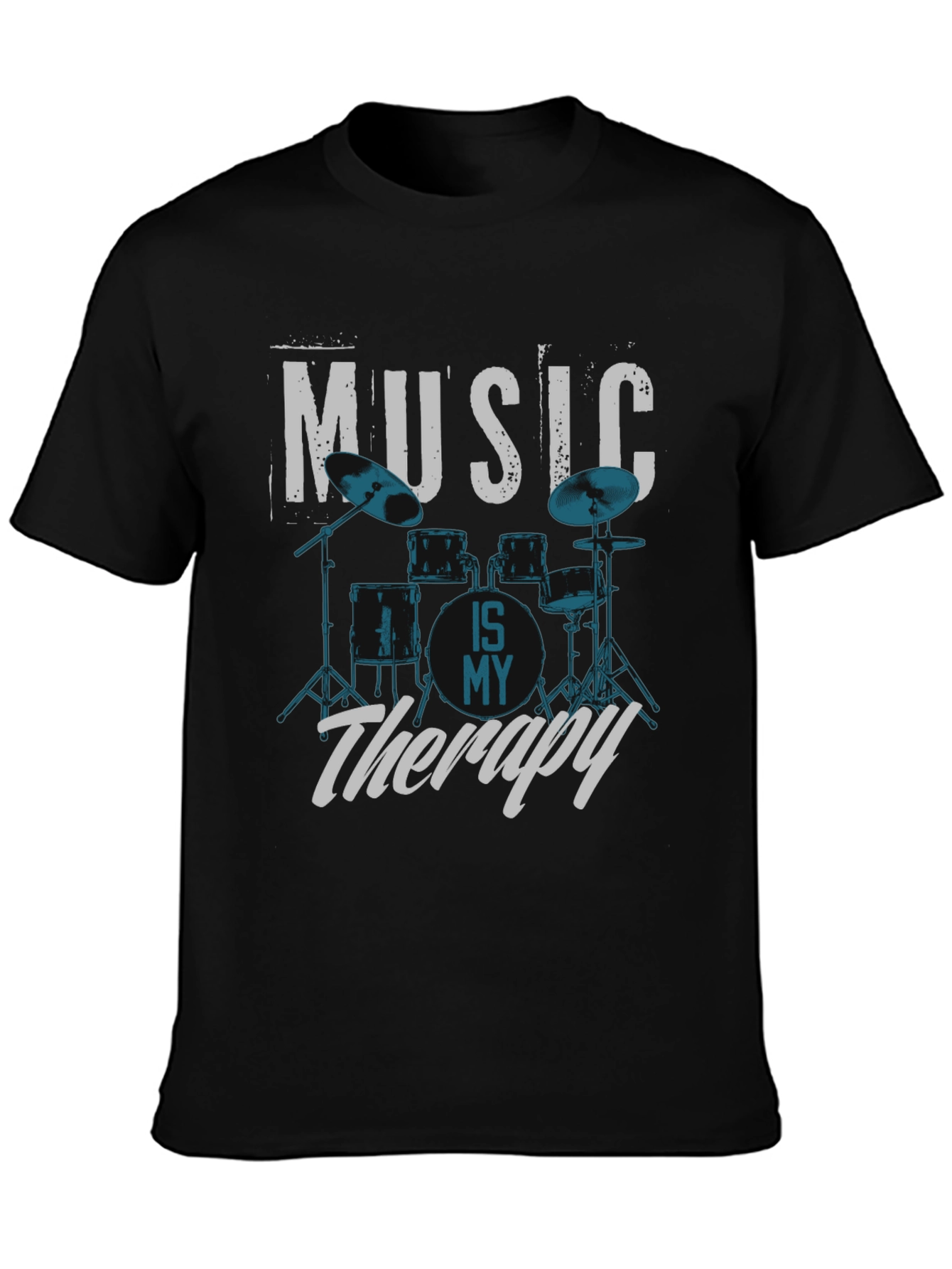 Music is My Therapy Drum Set Graphic T-Shirt