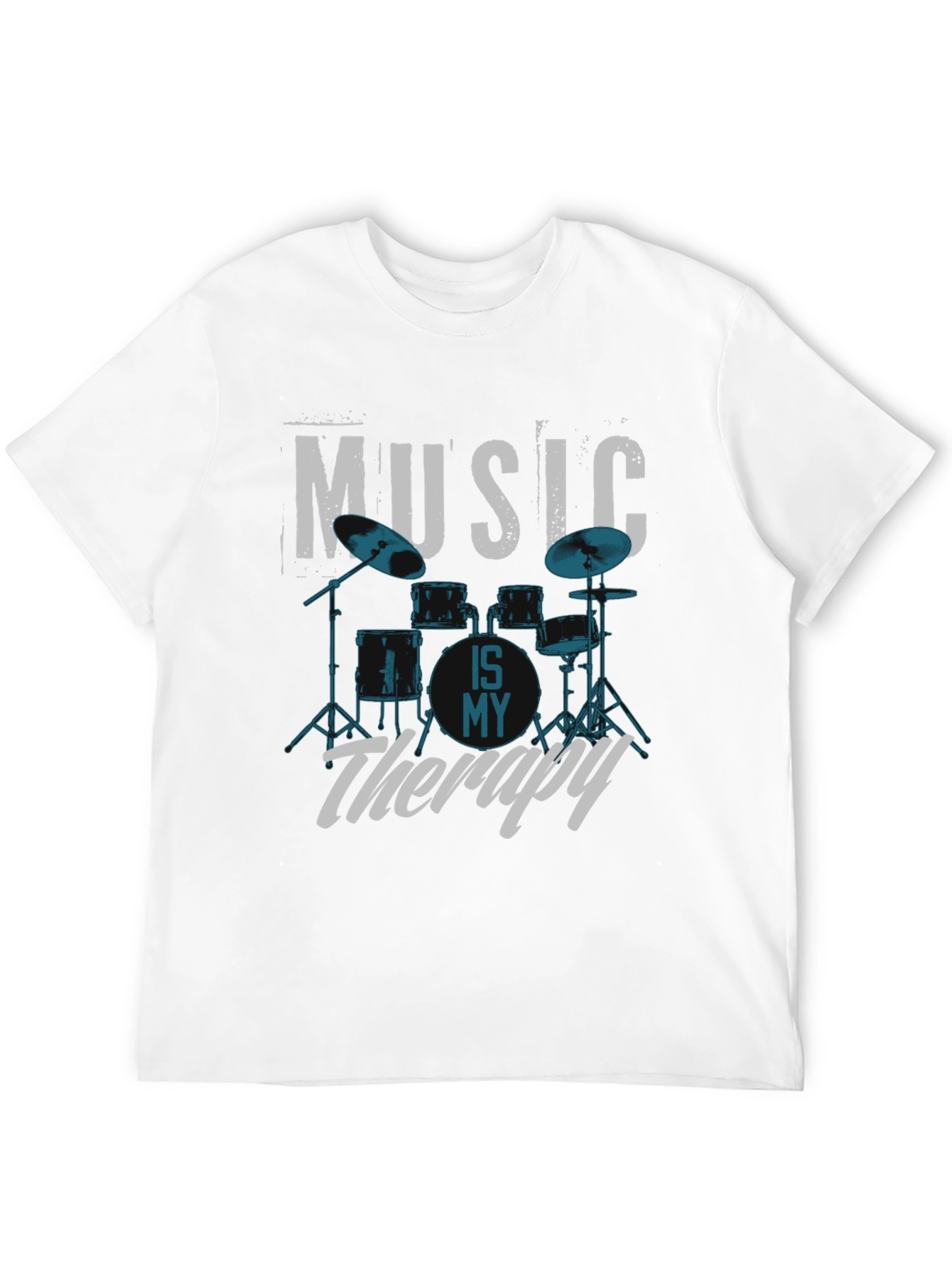 Music is My Therapy Drum Set Graphic T-Shirt
