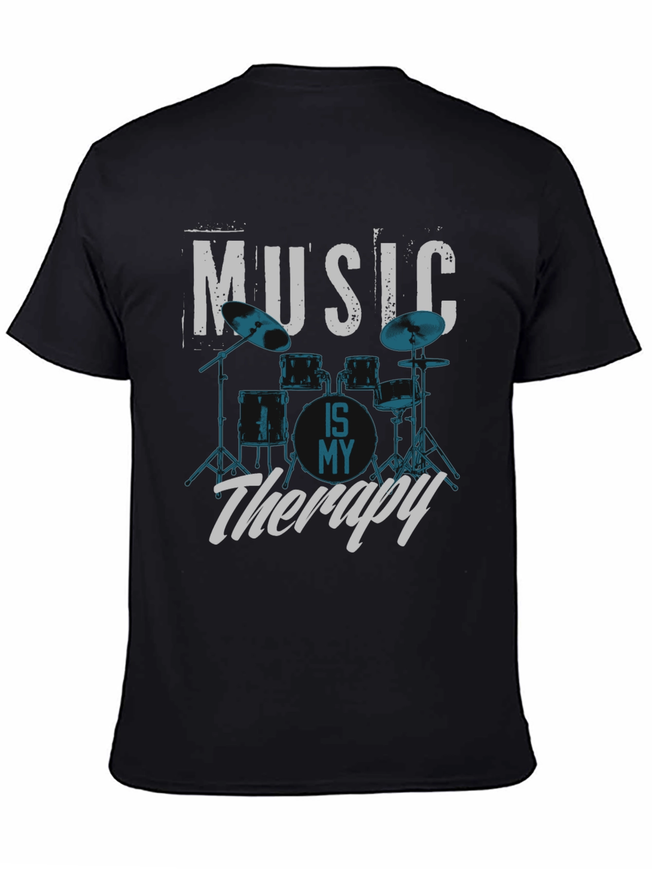 Music is My Therapy Drum Set Graphic T-Shirt
