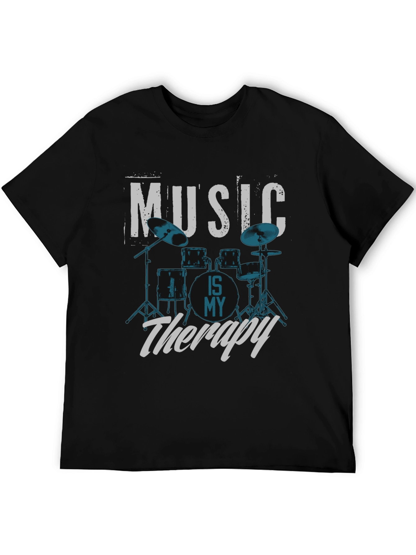 Music is My Therapy Drum Set Graphic T-Shirt