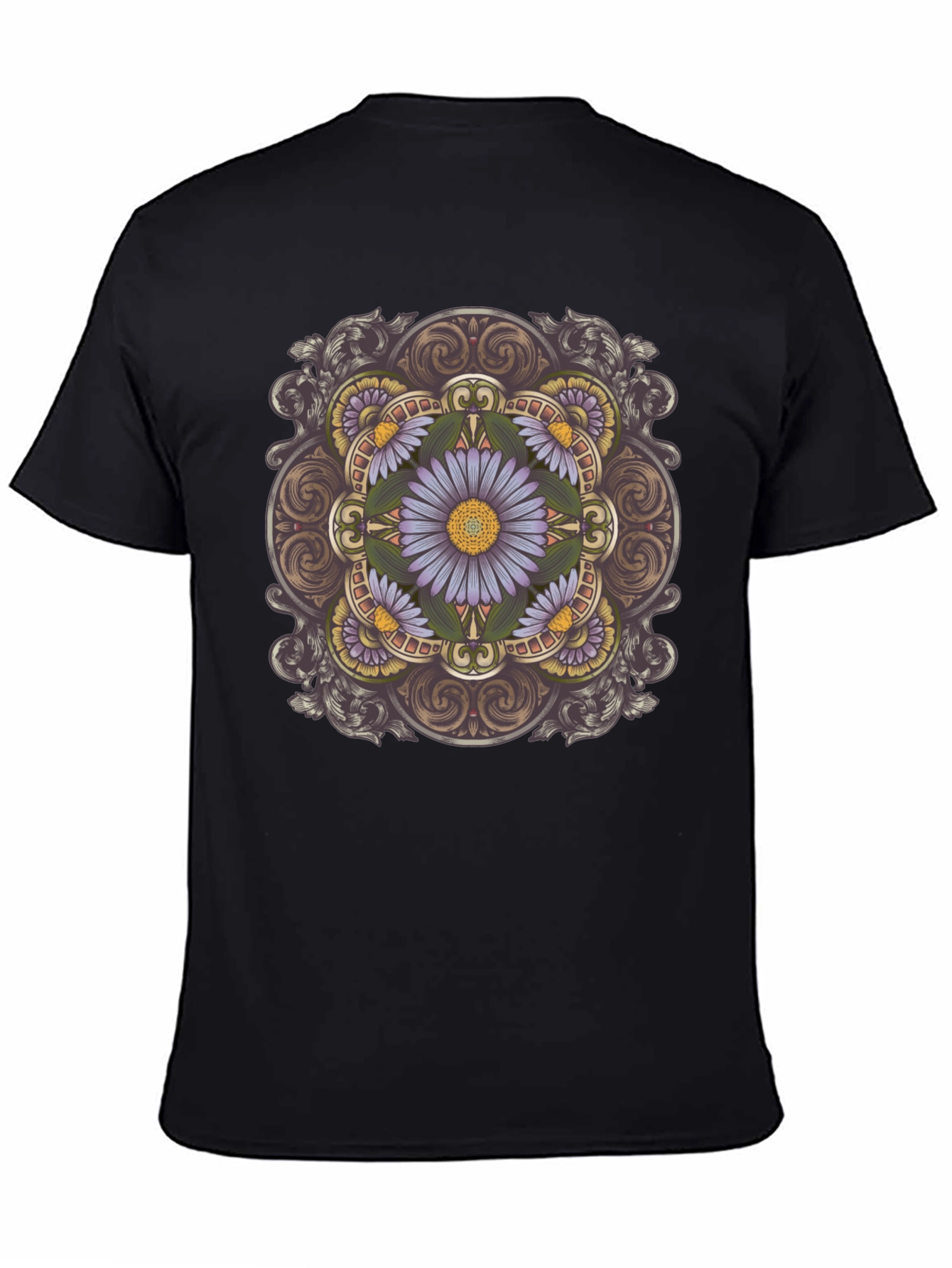 Floral Mandala Print Black T-Shirt