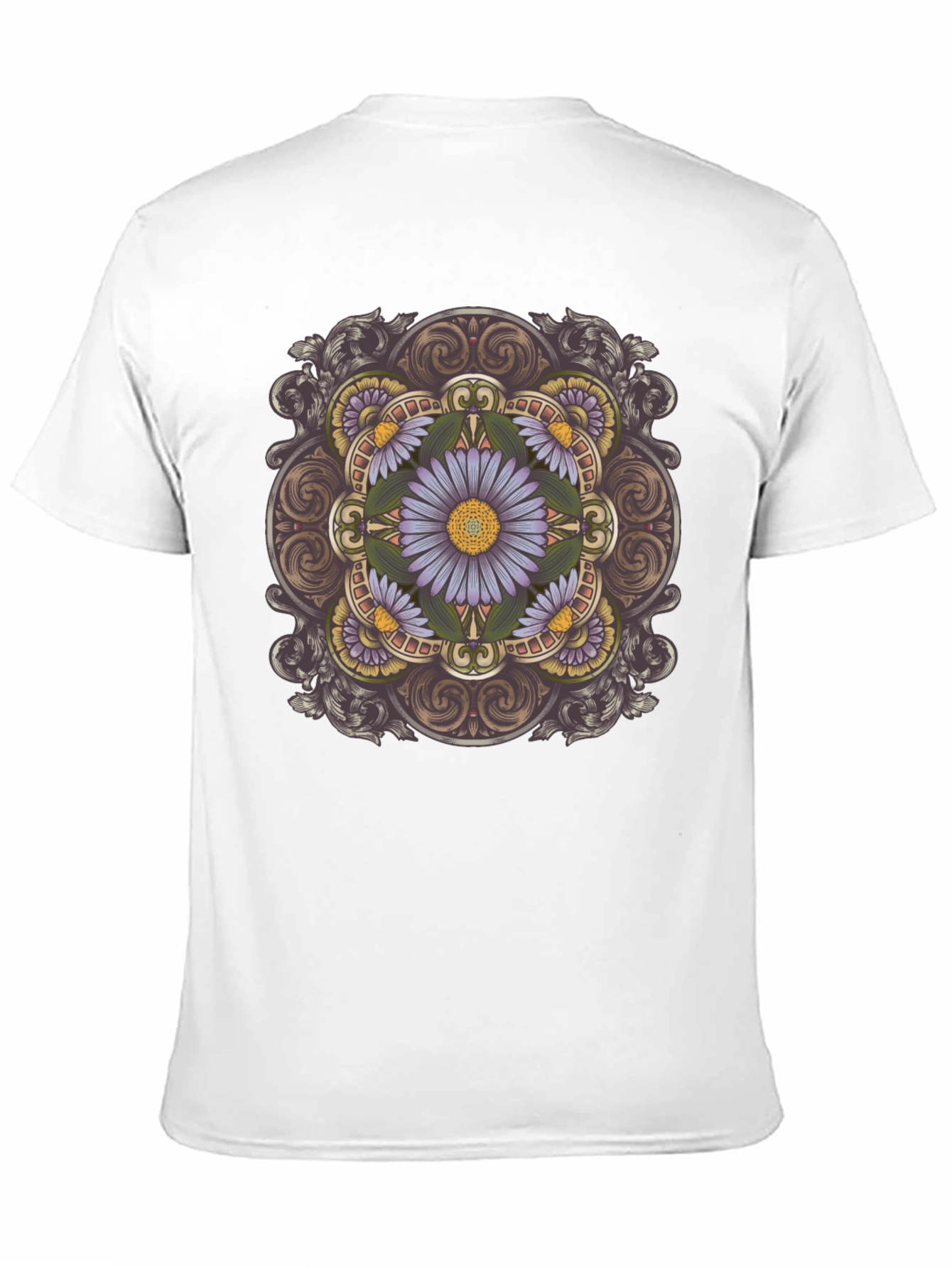 Floral Mandala Print Black T-Shirt