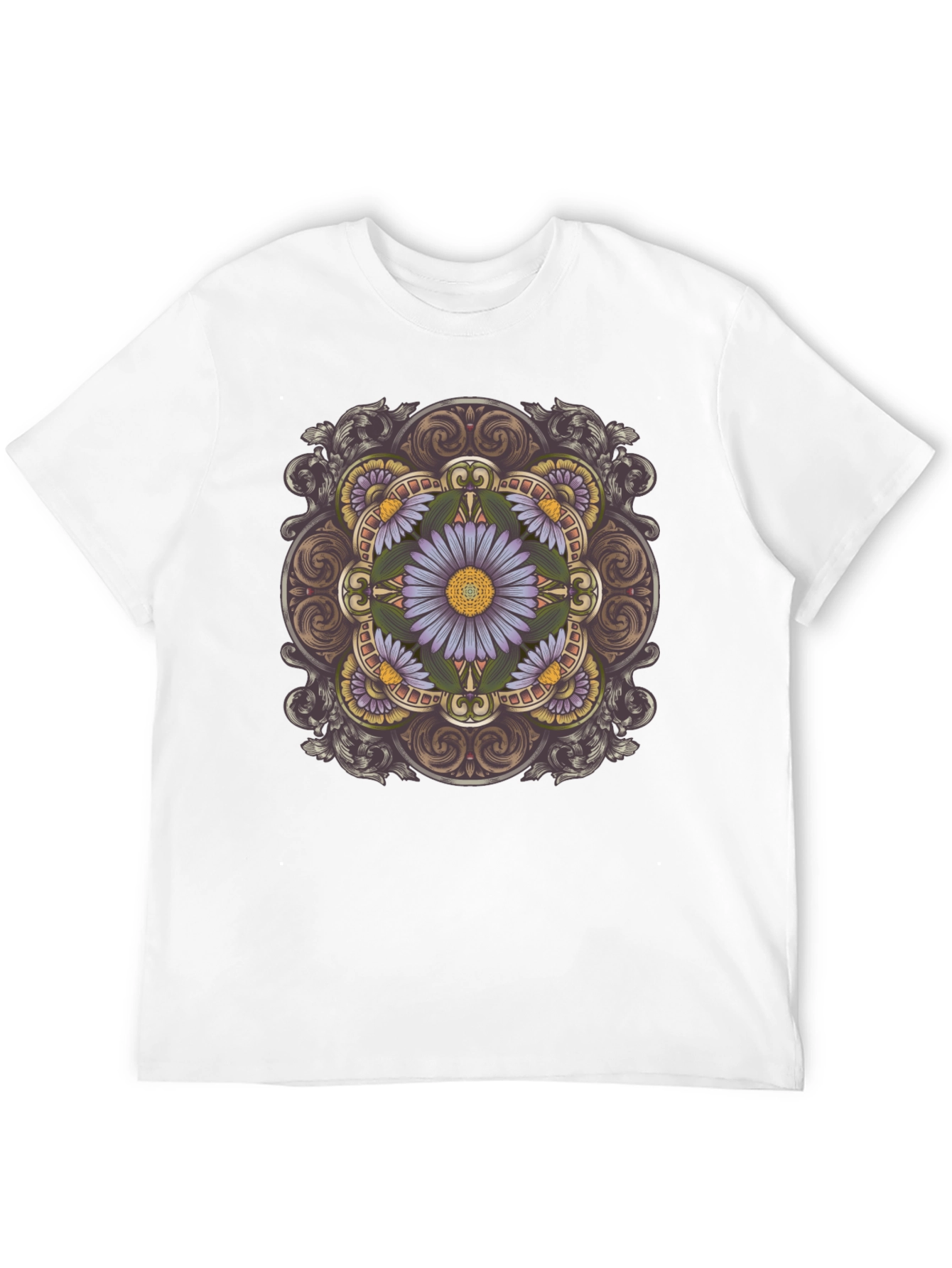Floral Mandala Print Black T-Shirt