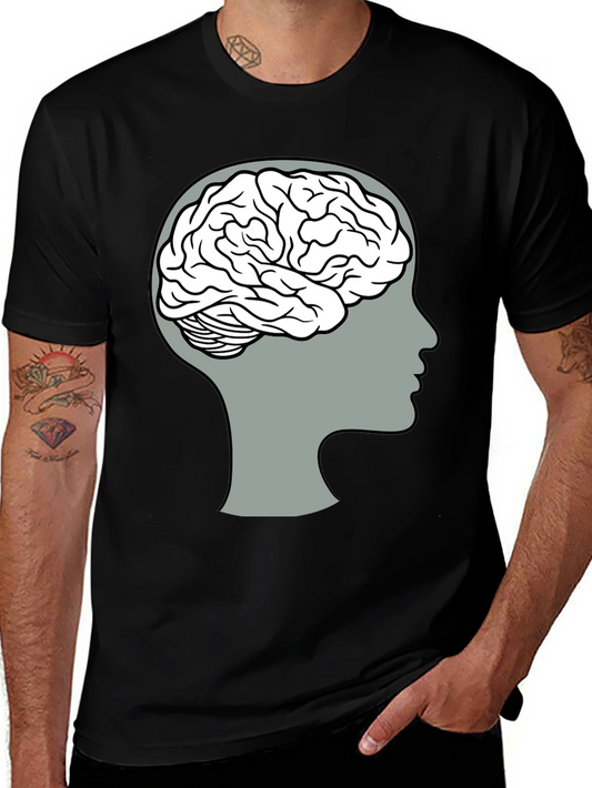 Brainy Mind T-Shirt - Grey Profile & White Brain Design