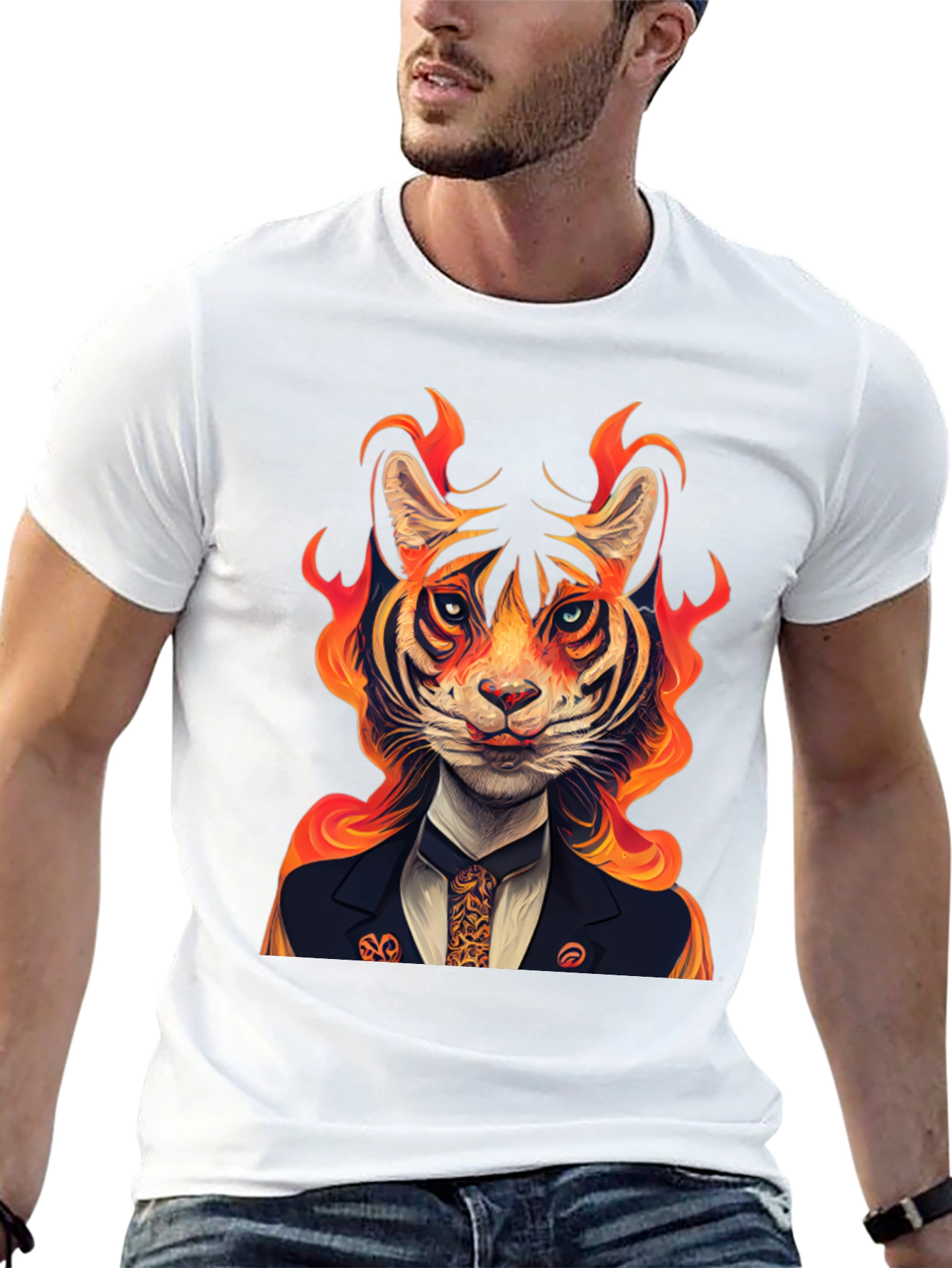 Fiery Tiger Suit Tee - Unique Graphic Print
