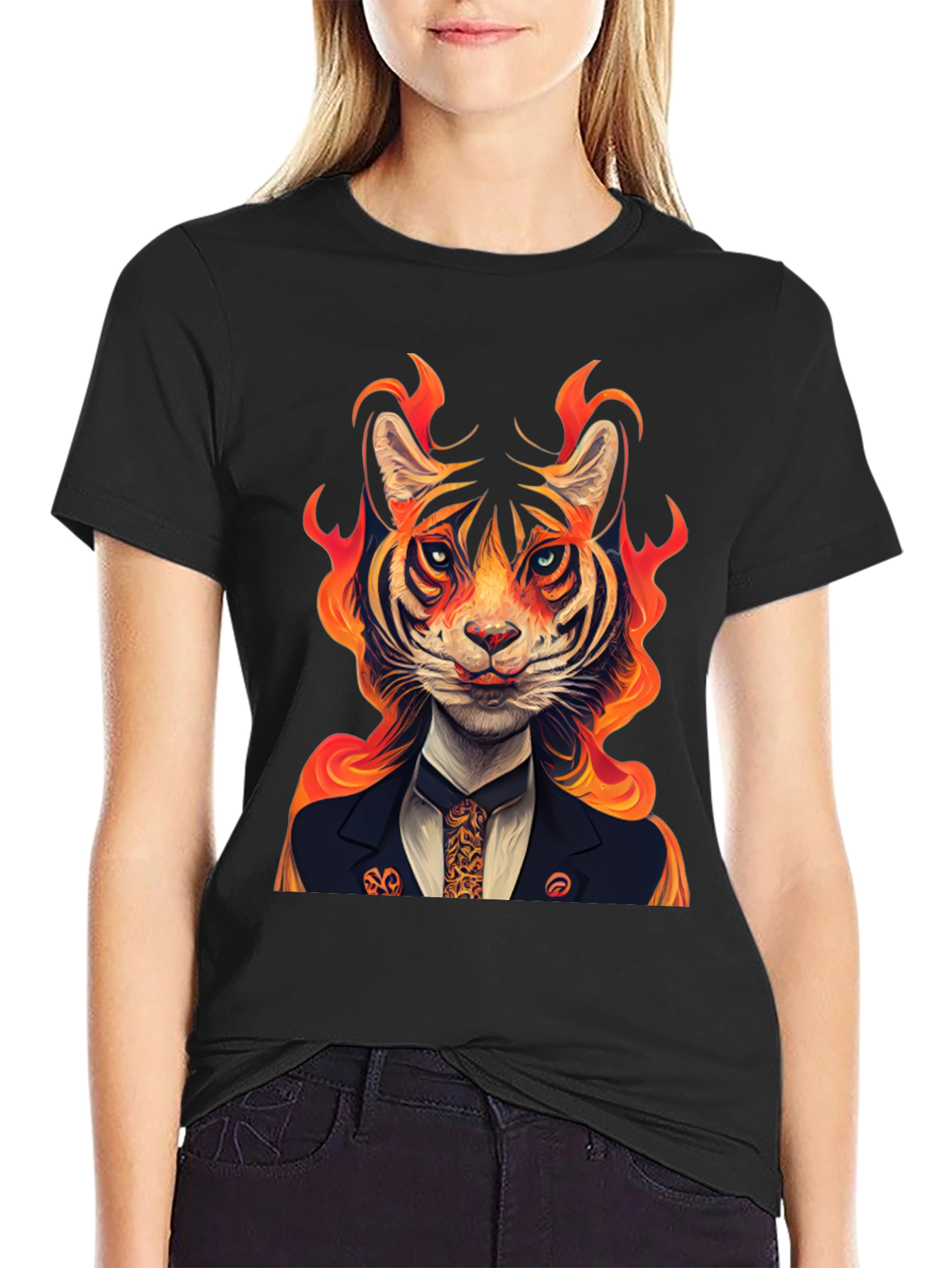 Fiery Tiger Suit Tee - Unique Graphic Print