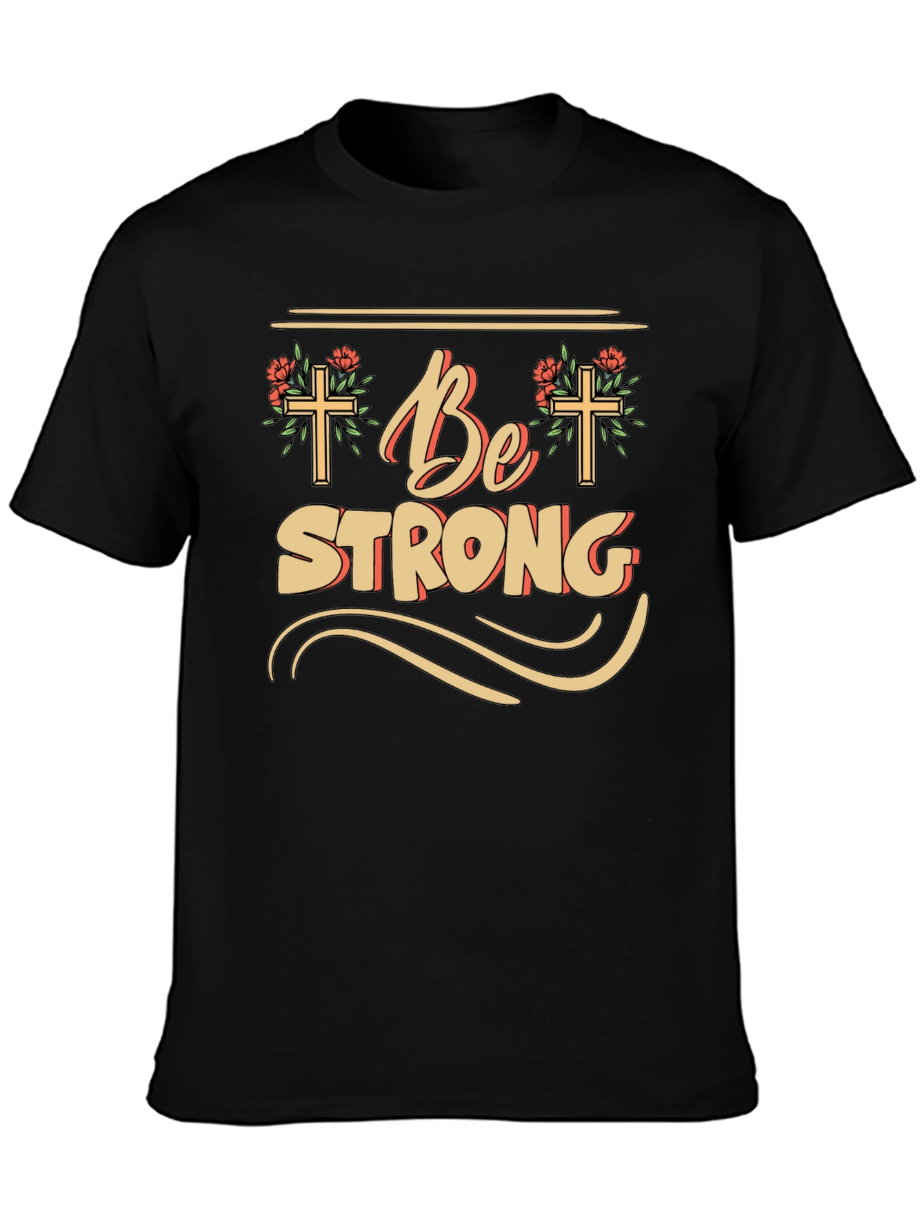 Be Strong Christian T-Shirt - Floral Cross Design