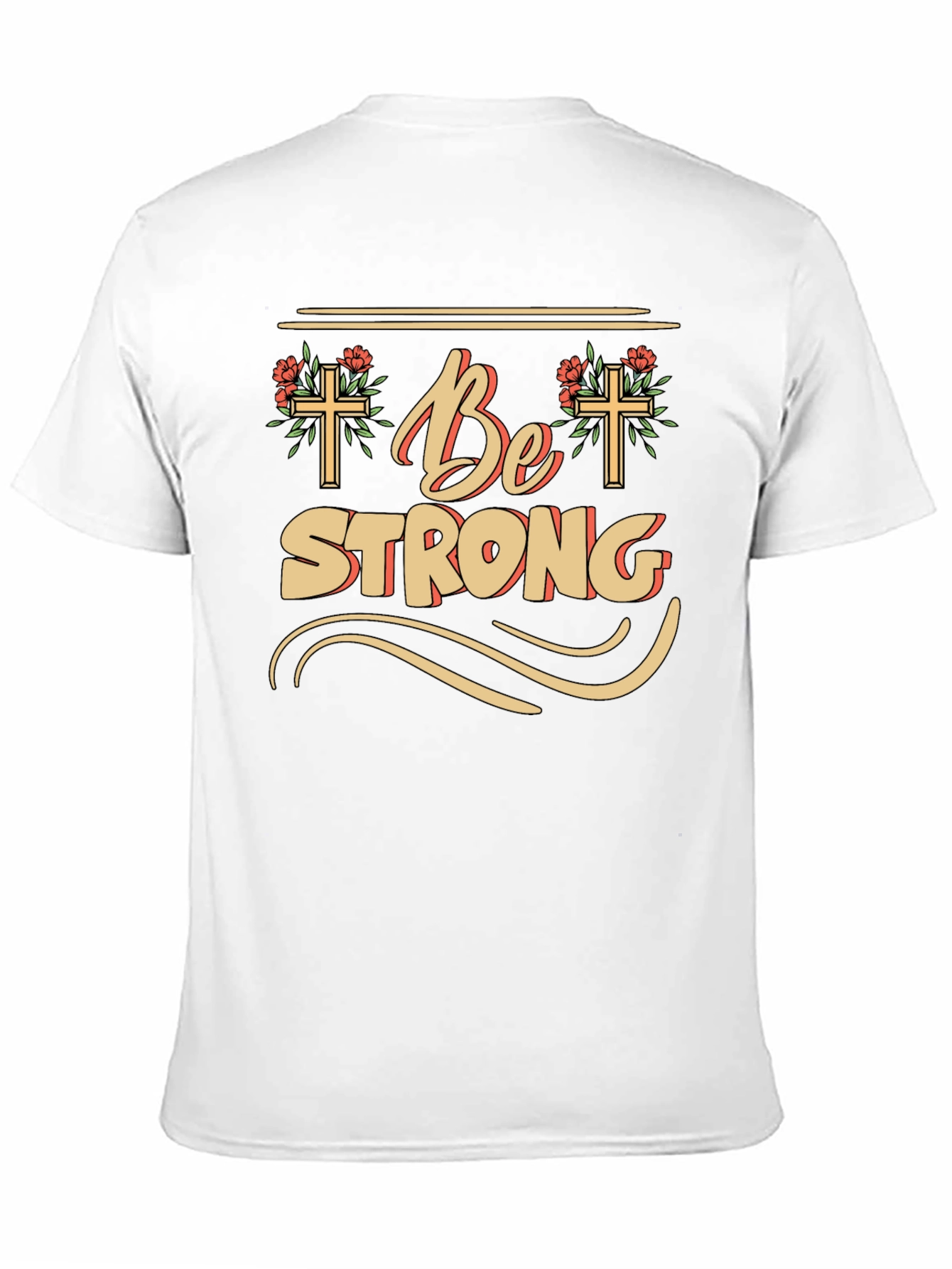Be Strong Christian T-Shirt - Floral Cross Design