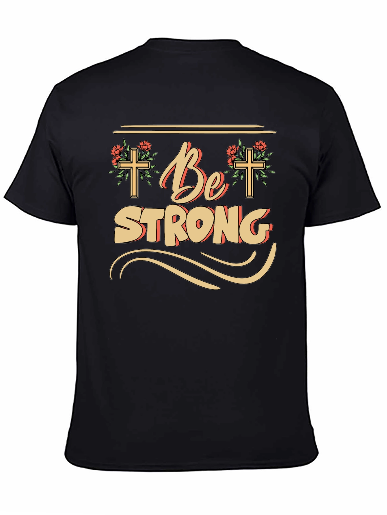 Be Strong Christian T-Shirt - Floral Cross Design