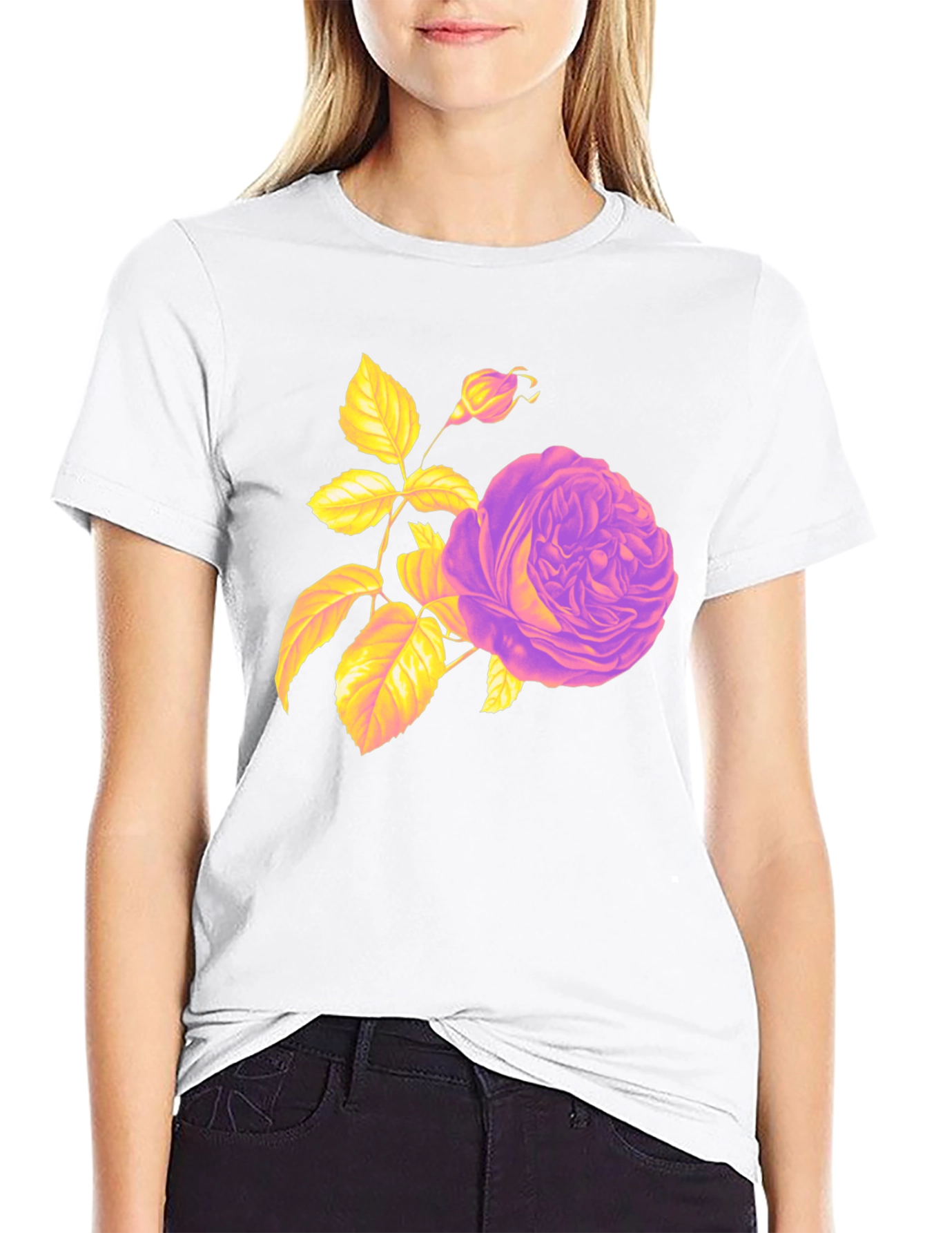 Floral Rose Graphic Tee - Black Cotton Blend