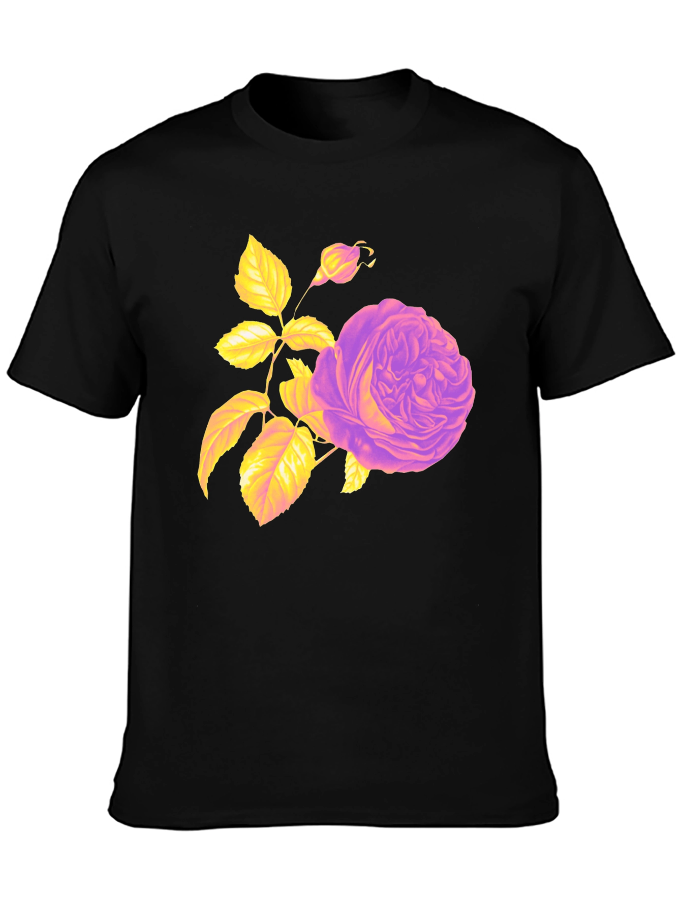 Floral Rose Graphic Tee - Black Cotton Blend