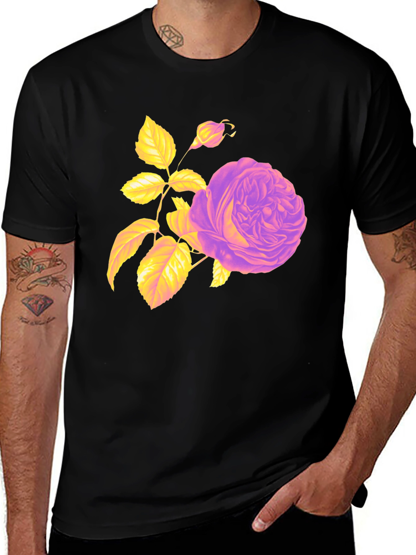 Floral Rose Graphic Tee - Black Cotton Blend