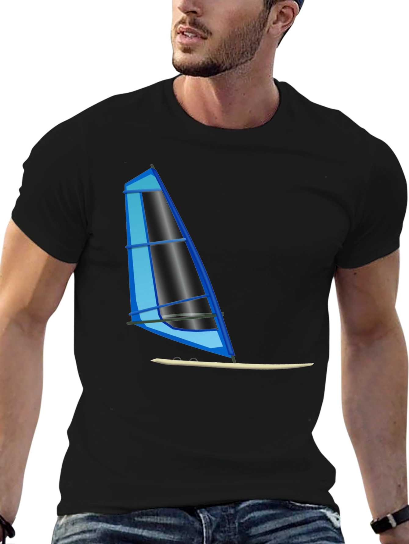 Windsurf Graphic Tee - Black Cotton T-Shirt