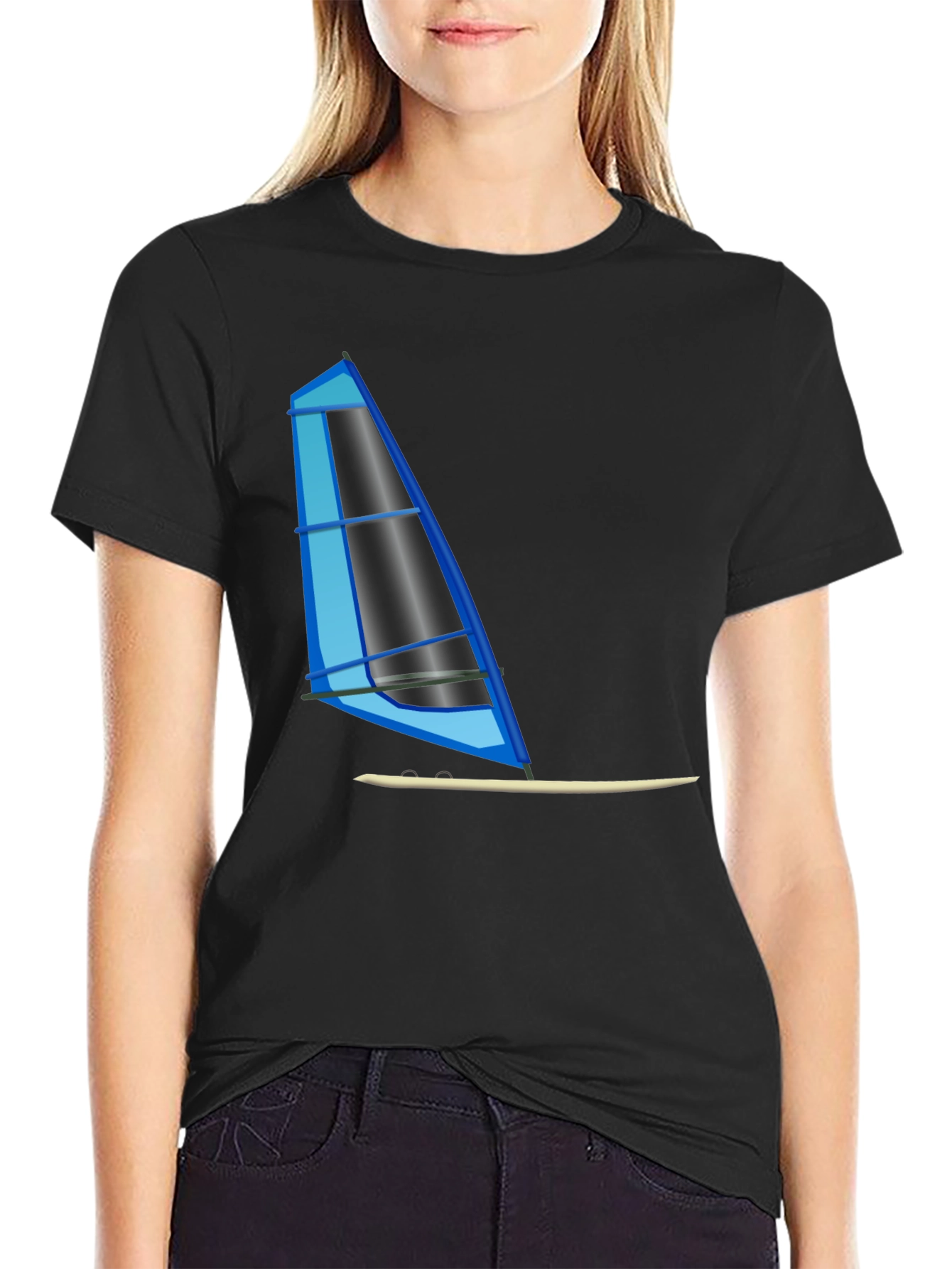 Windsurf Graphic Tee - Black Cotton T-Shirt