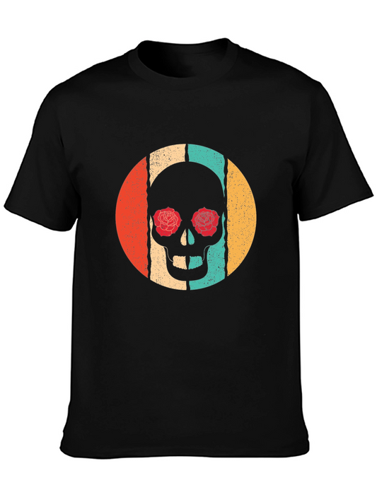 Retro Skull Rose Eyes T-Shirt - Vintage Style Graphic Tee
