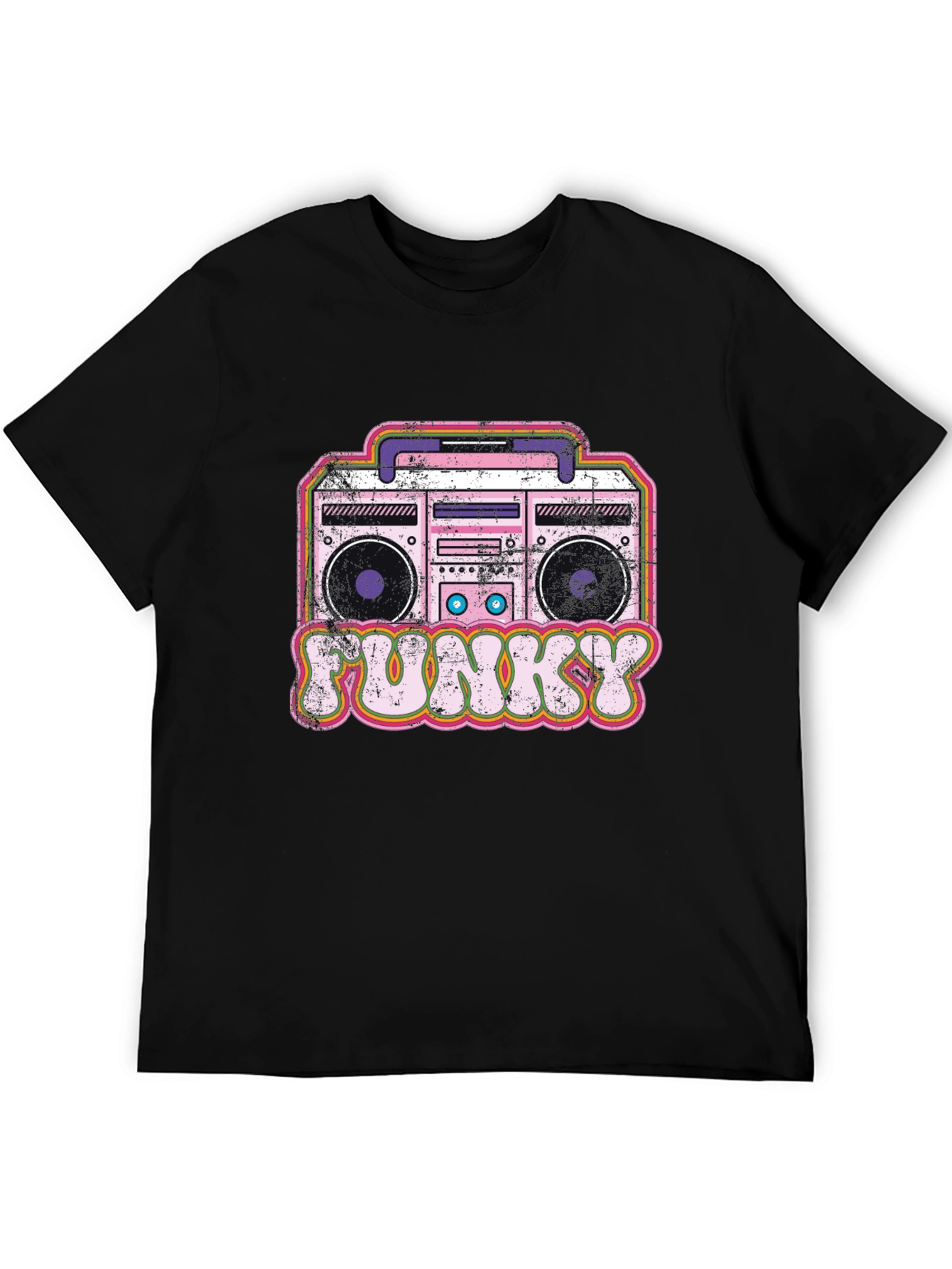 Funky Retro Boombox Graphic Tee - Black Cotton Blend
