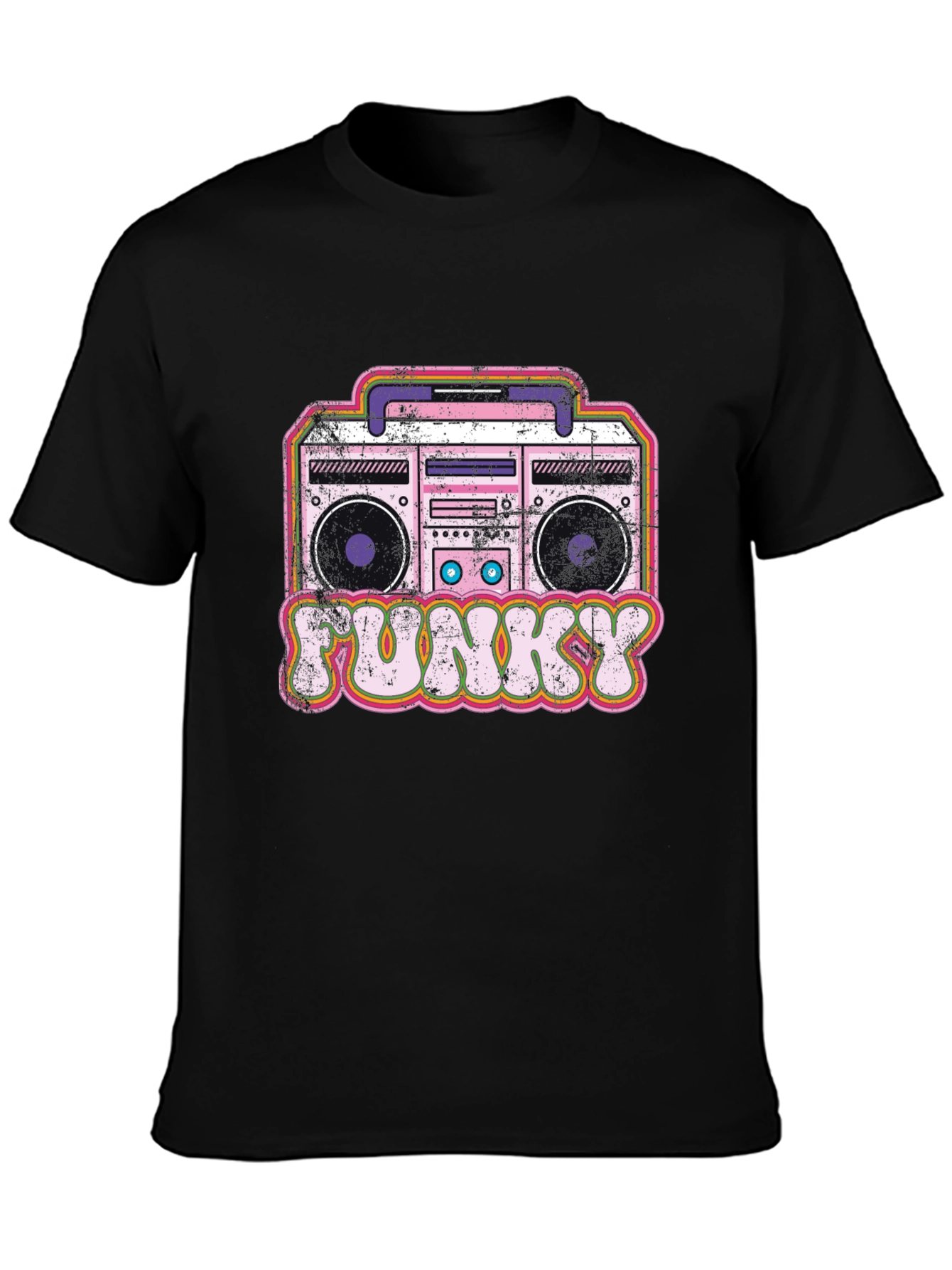 Funky Retro Boombox Graphic Tee - Black Cotton Blend