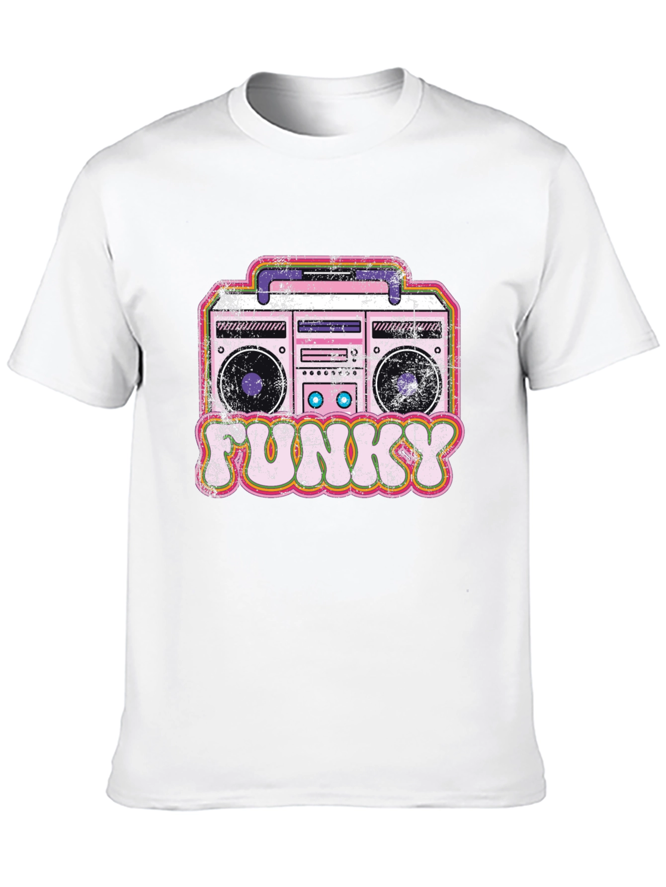 Funky Retro Boombox Graphic Tee - Black Cotton Blend