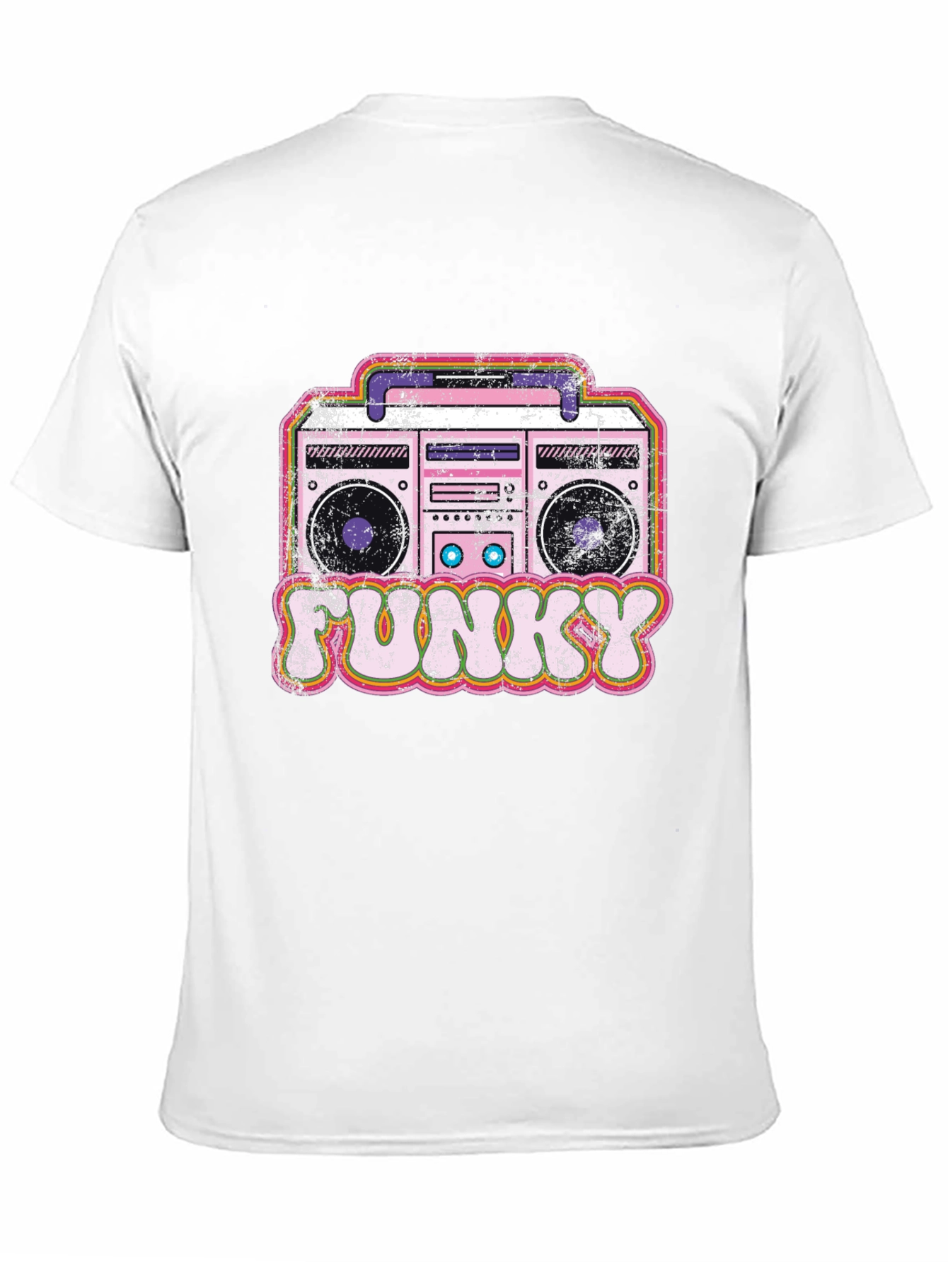 Funky Retro Boombox Graphic Tee - Black Cotton Blend