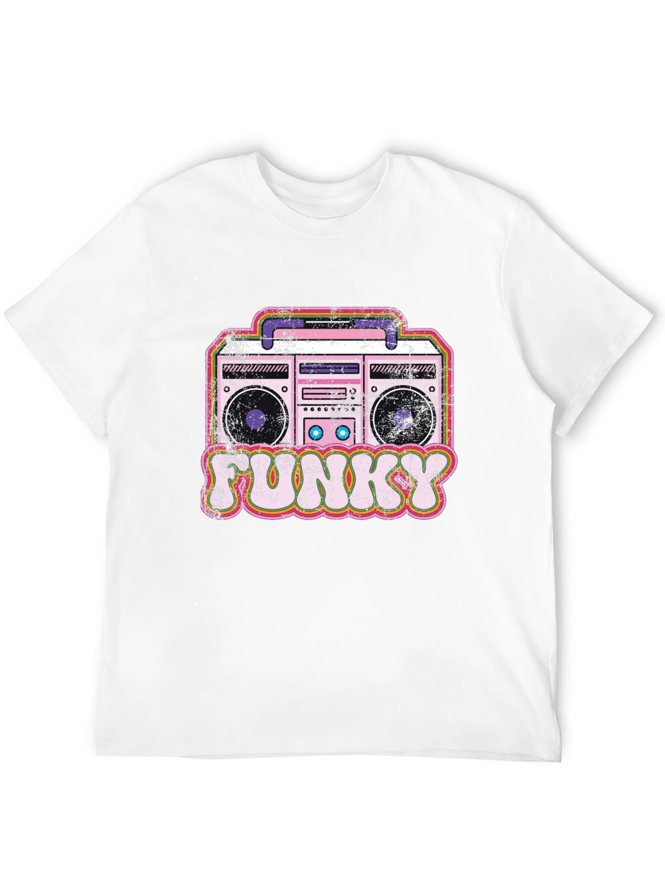 Funky Retro Boombox Graphic Tee - Black Cotton Blend