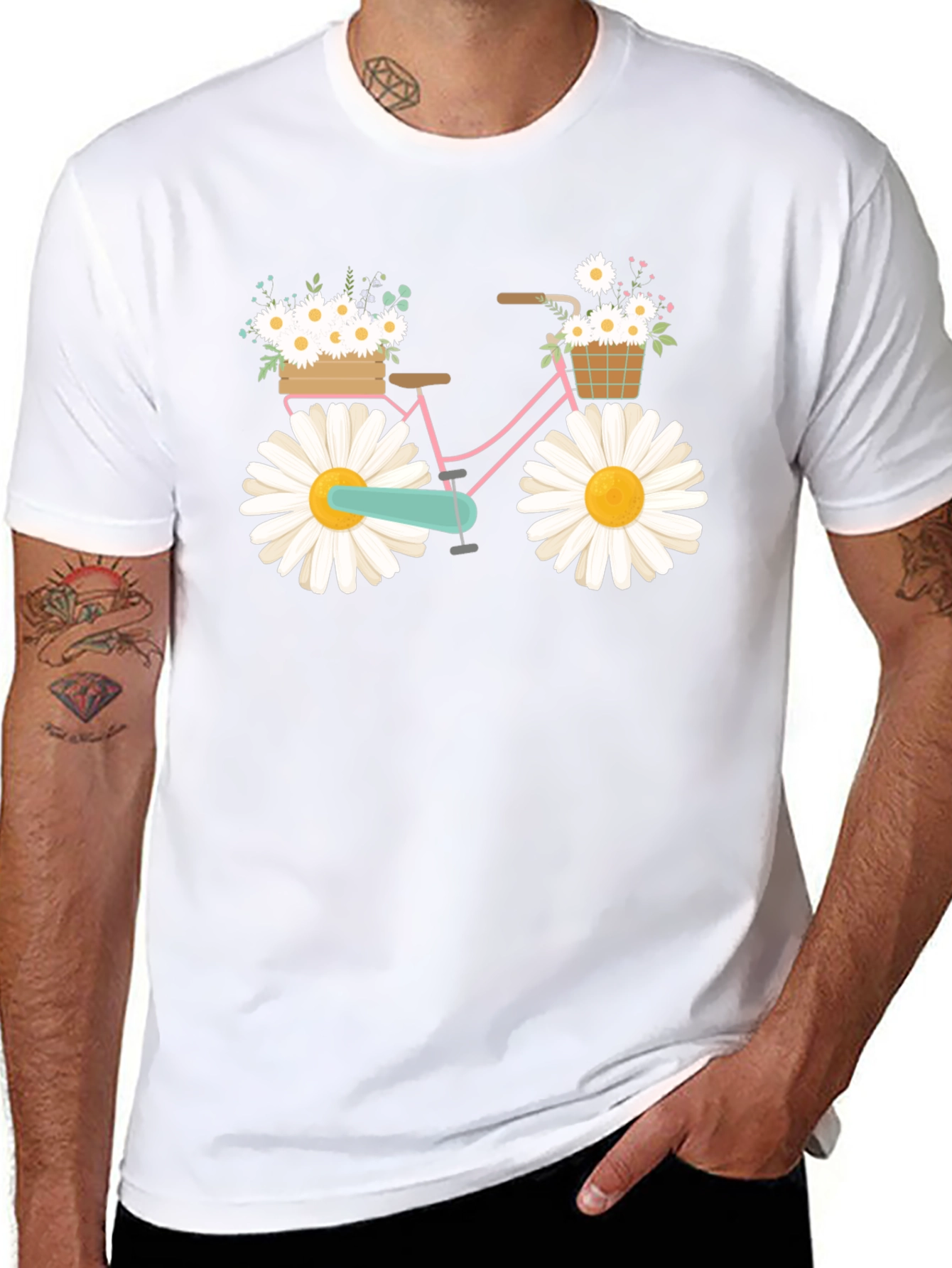 Daisy Bike Graphic T-Shirt - Whimsical Floral Design