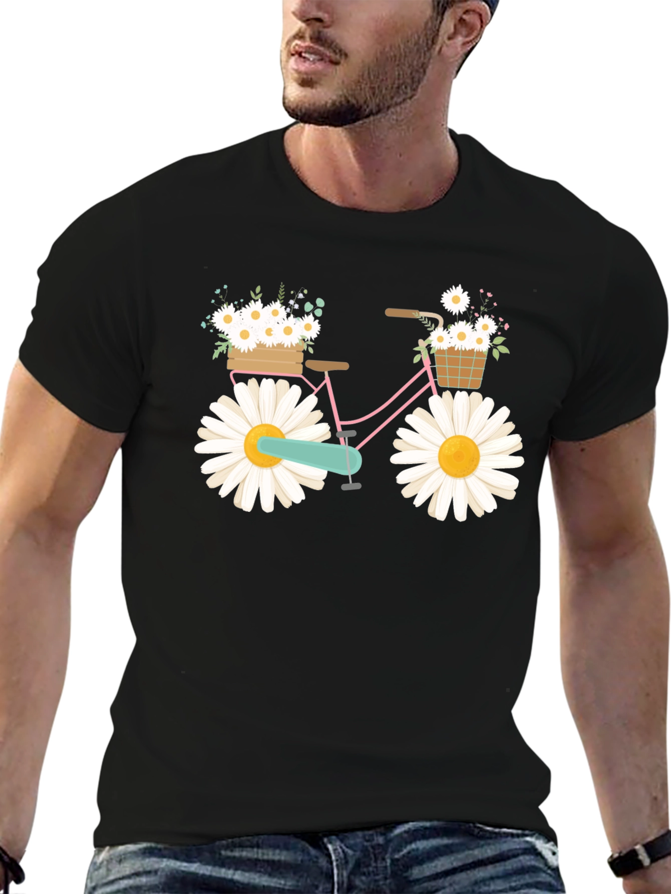 Daisy Bike Graphic T-Shirt - Whimsical Floral Design