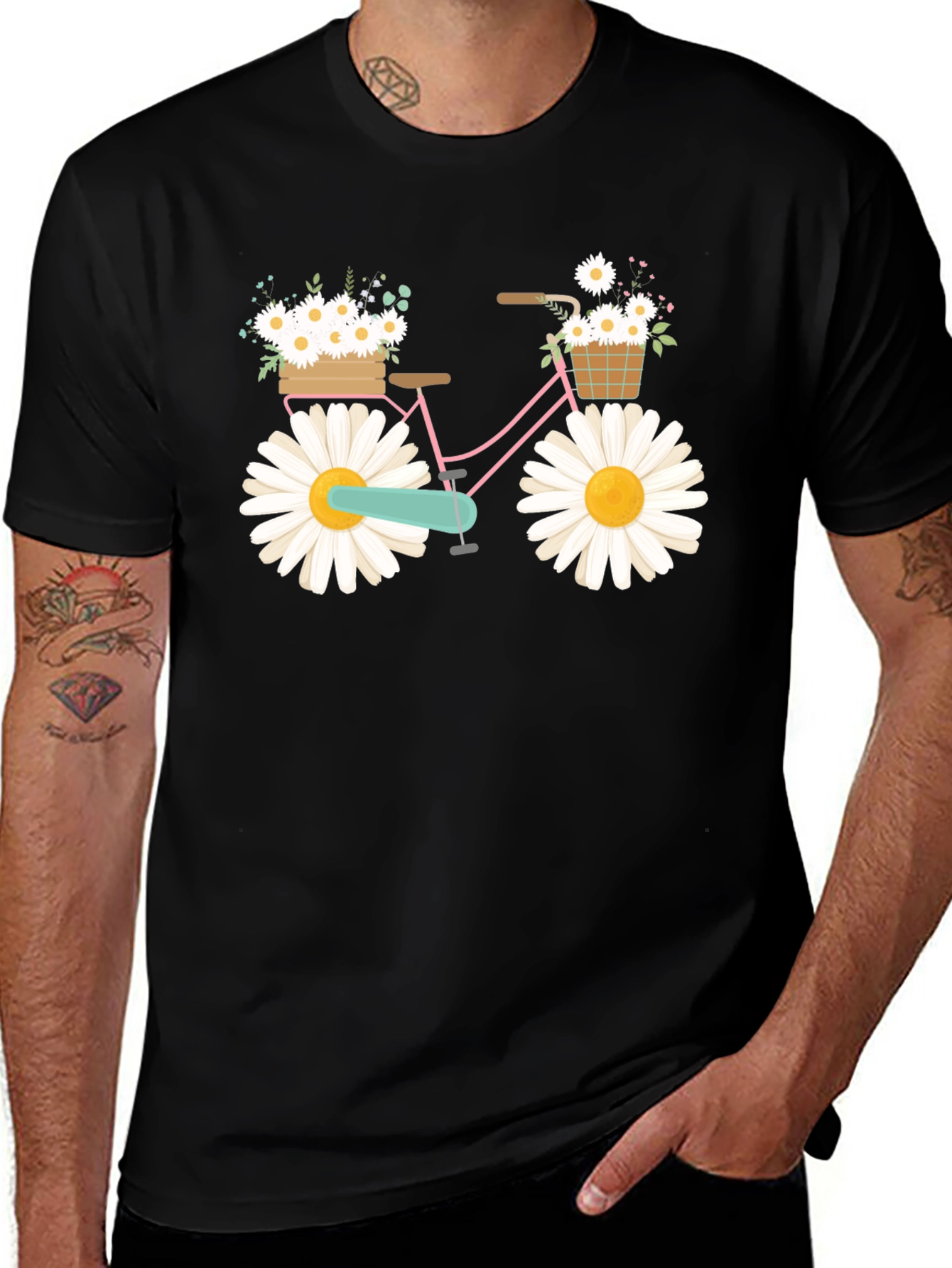 Daisy Bike Graphic T-Shirt - Whimsical Floral Design