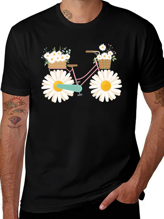 Daisy Bike Graphic T-Shirt - Whimsical Floral Design