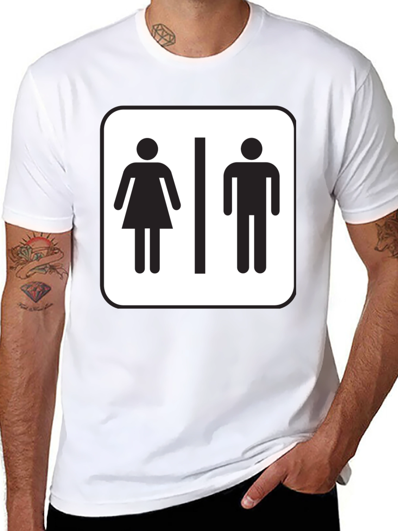 Unisex Restroom Sign Graphic Tee - Black Cotton Blend