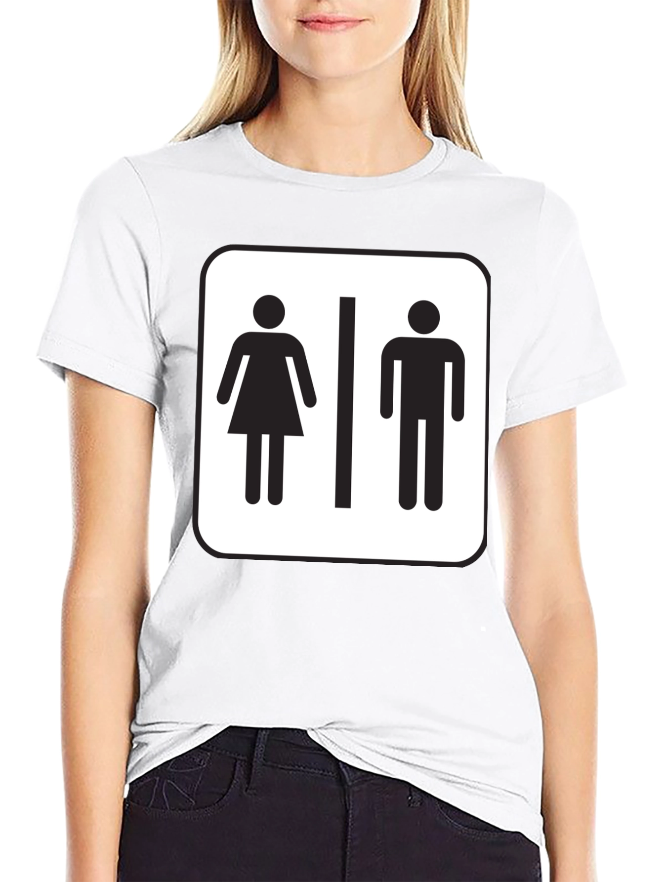 Unisex Restroom Sign Graphic Tee - Black Cotton Blend