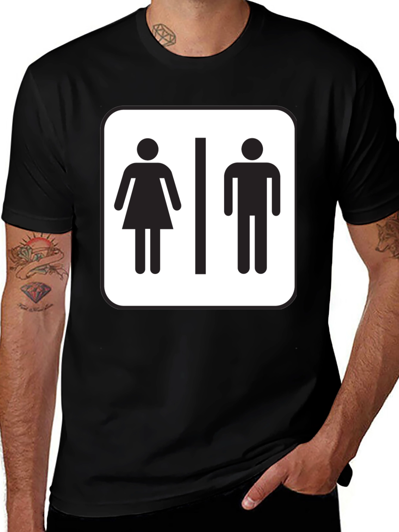 Unisex Restroom Sign Graphic Tee - Black Cotton Blend