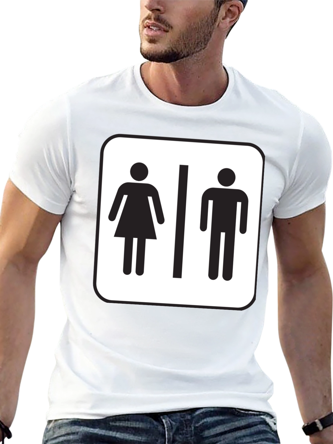 Unisex Restroom Sign Graphic Tee - Black Cotton Blend