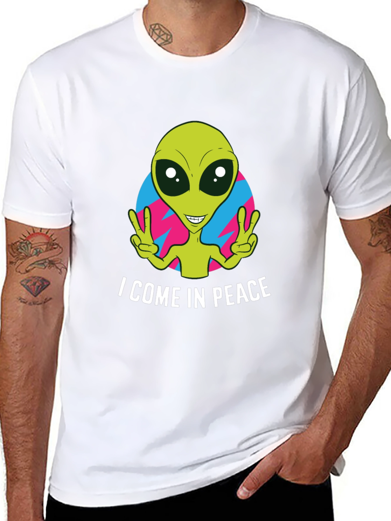 Peace Alien Graphic T-Shirt - Black Short Sleeve