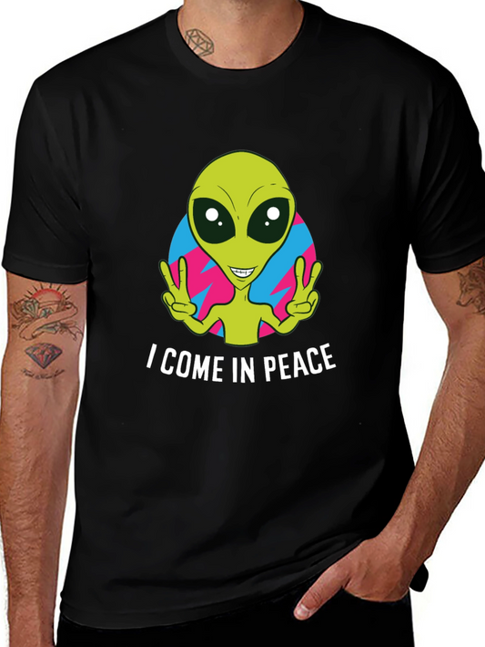 Peace Alien Graphic T-Shirt - Black Short Sleeve
