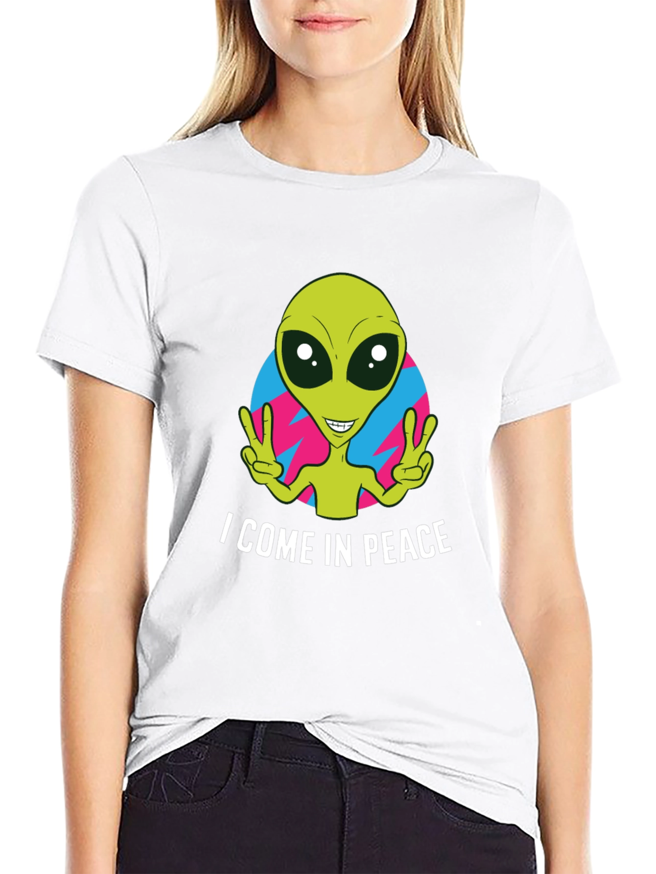 Peace Alien Graphic T-Shirt - Black Short Sleeve