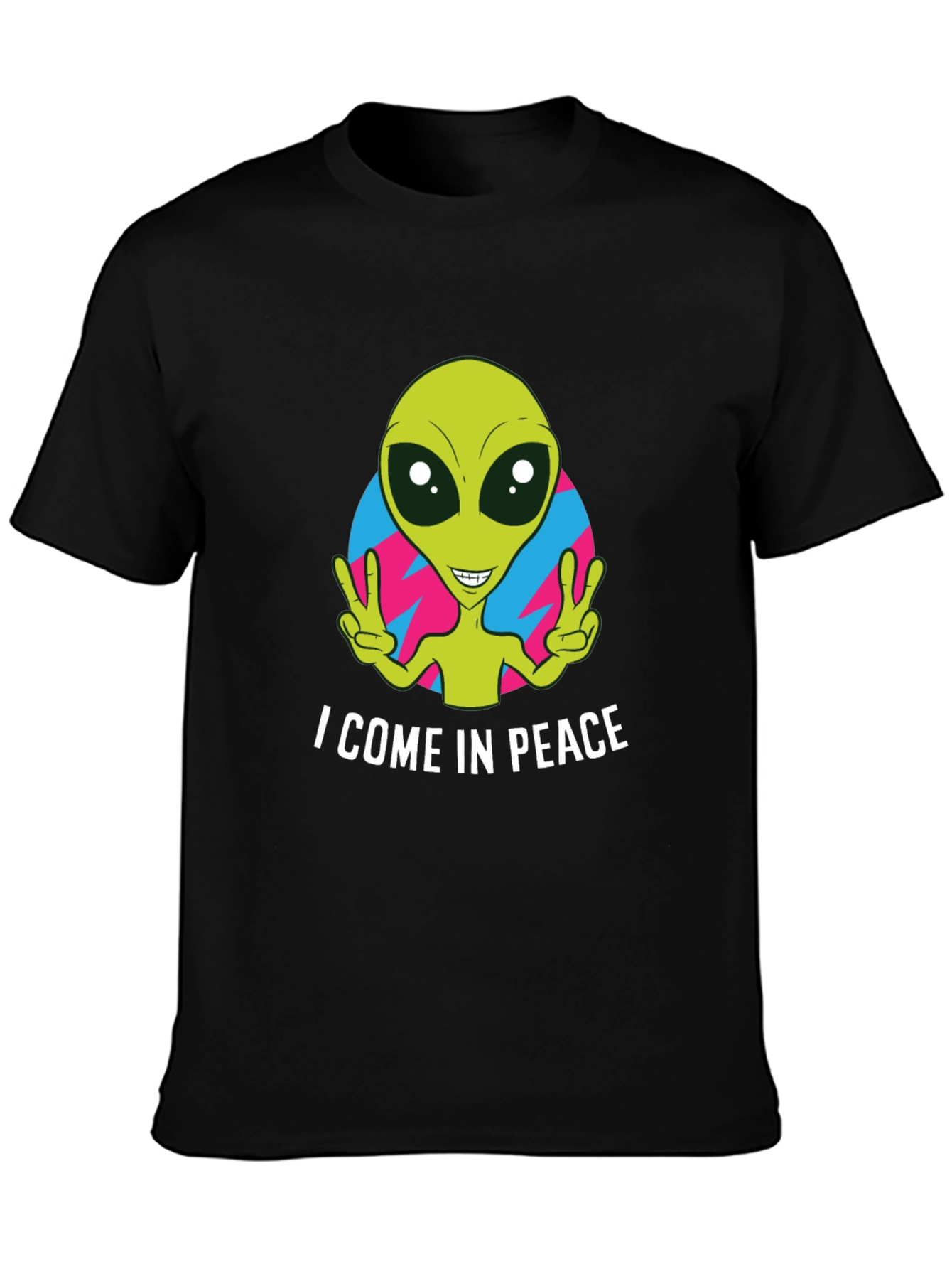 Peace Alien Graphic T-Shirt - Black Short Sleeve