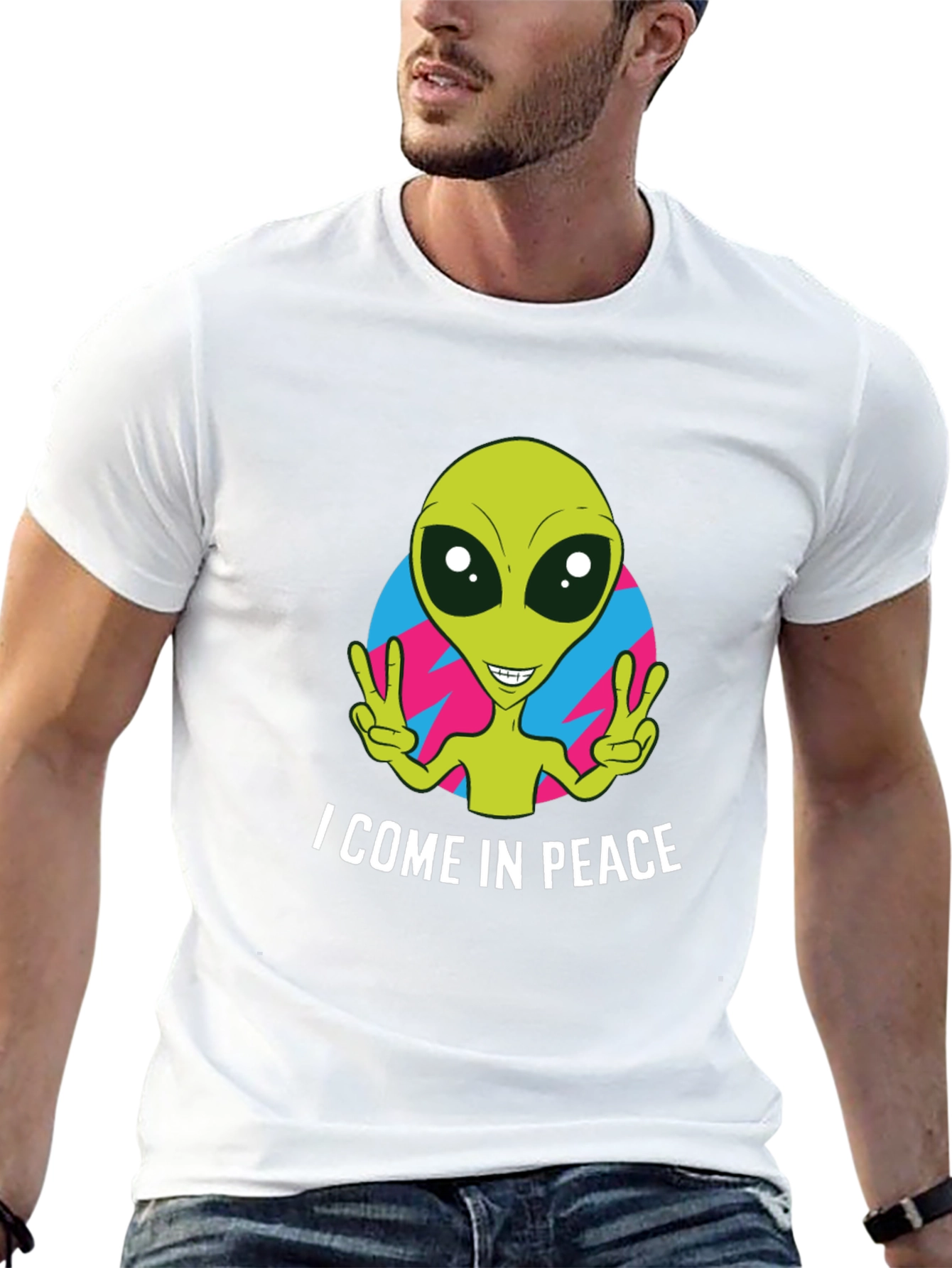 Peace Alien Graphic T-Shirt - Black Short Sleeve