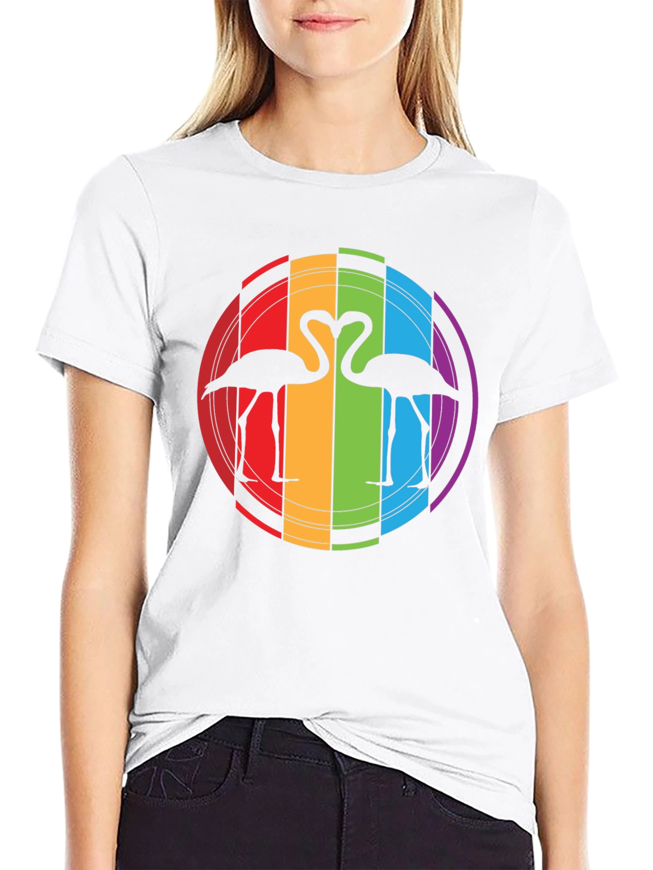 Rainbow Flamingo Heart Graphic Tee - Unisex