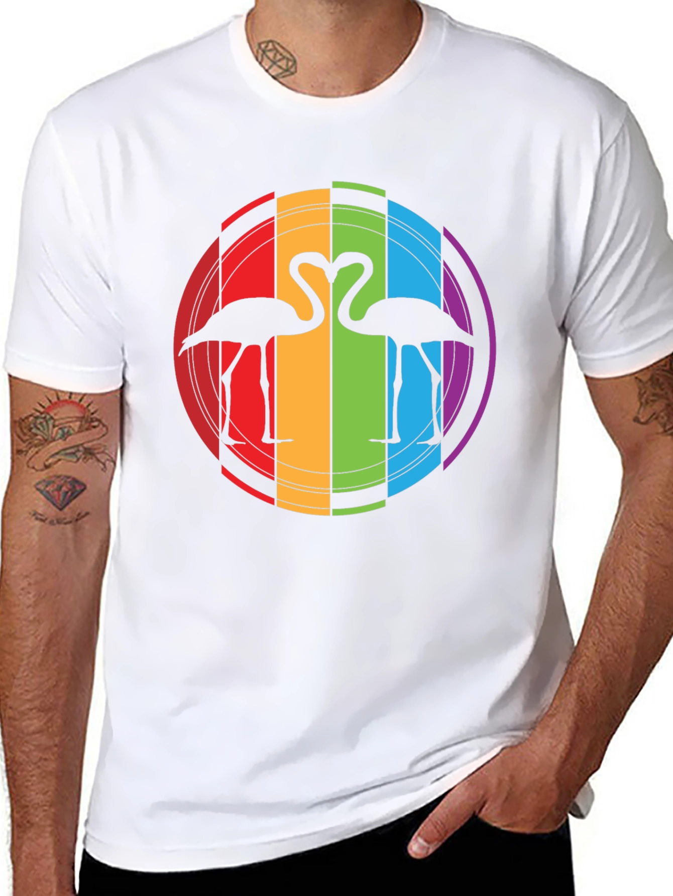 Rainbow Flamingo Heart Graphic Tee - Unisex