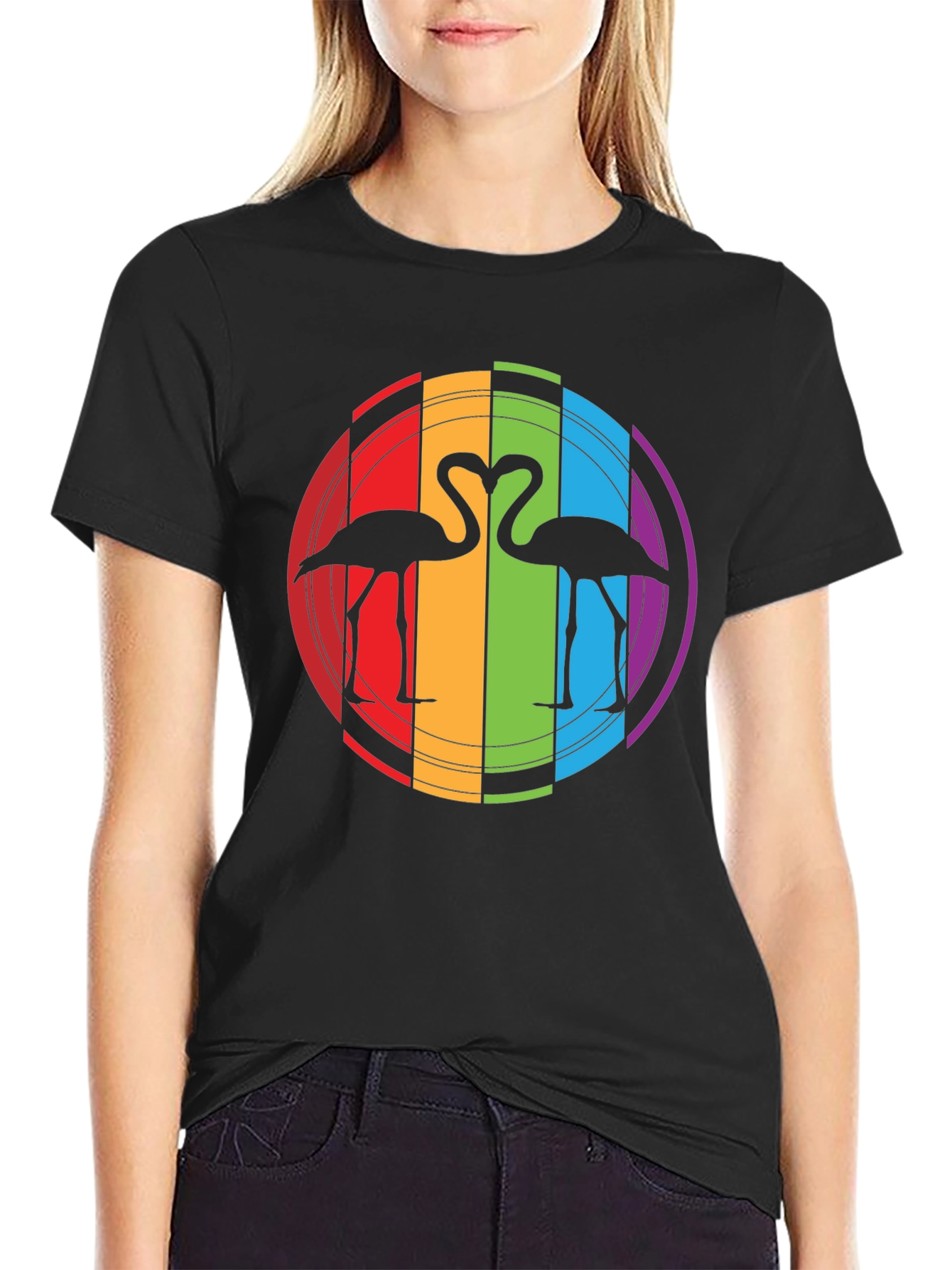 Rainbow Flamingo Heart Graphic Tee - Unisex
