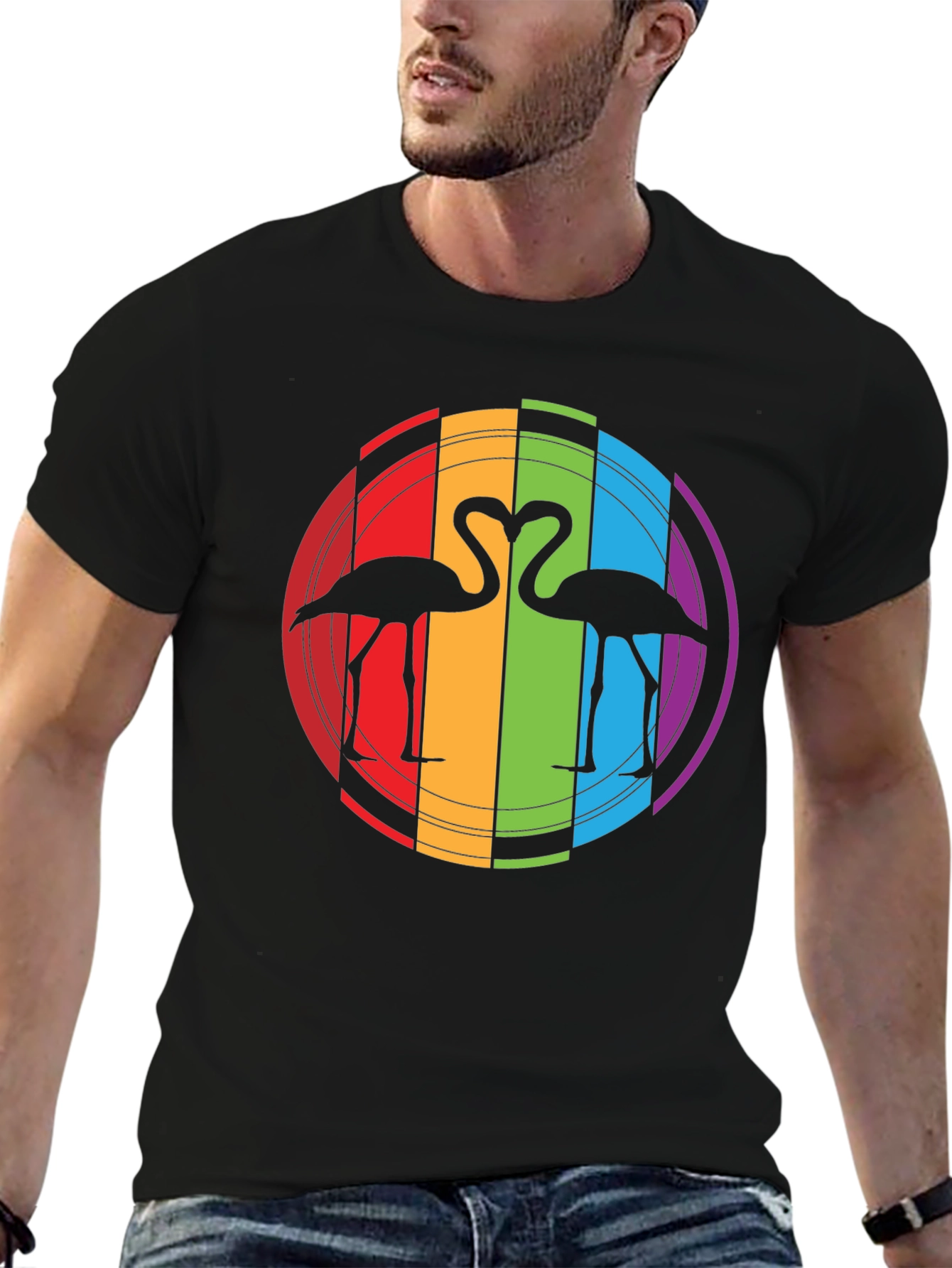 Rainbow Flamingo Heart Graphic Tee - Unisex