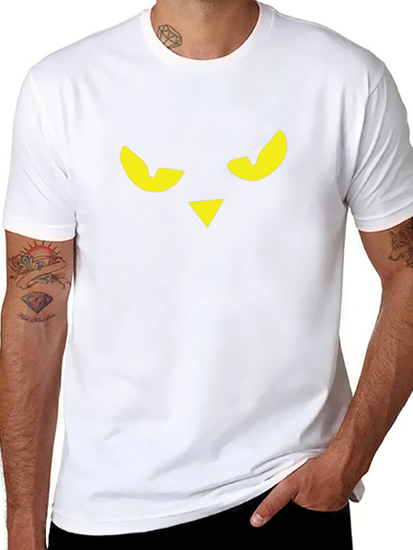 Mens Black T-Shirt with Graphic Owl Face