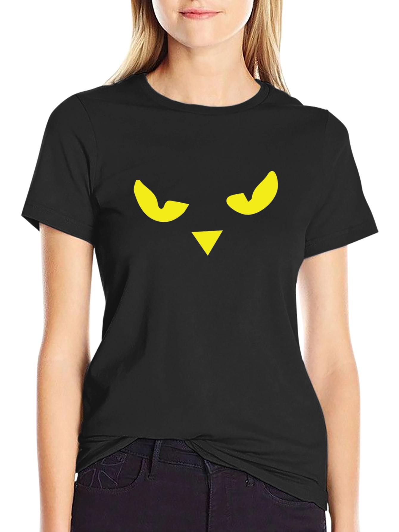 Mens Black T-Shirt with Graphic Owl Face
