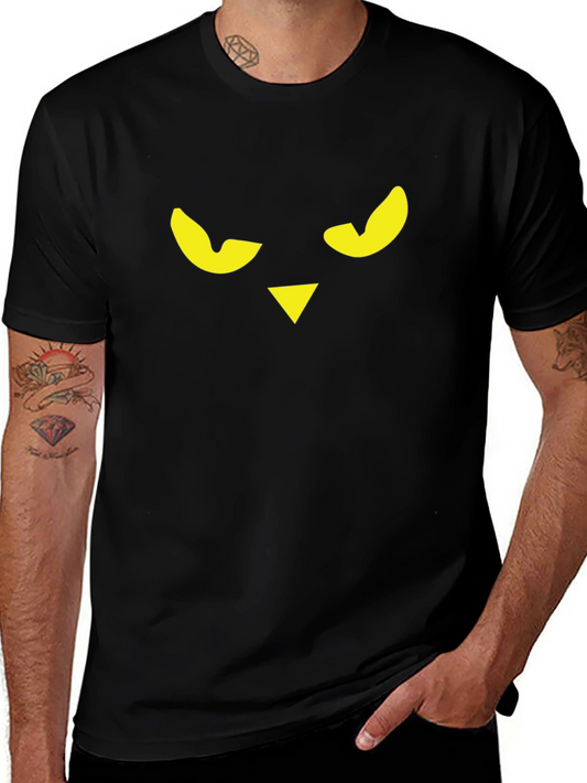 Mens Black T-Shirt with Graphic Owl Face