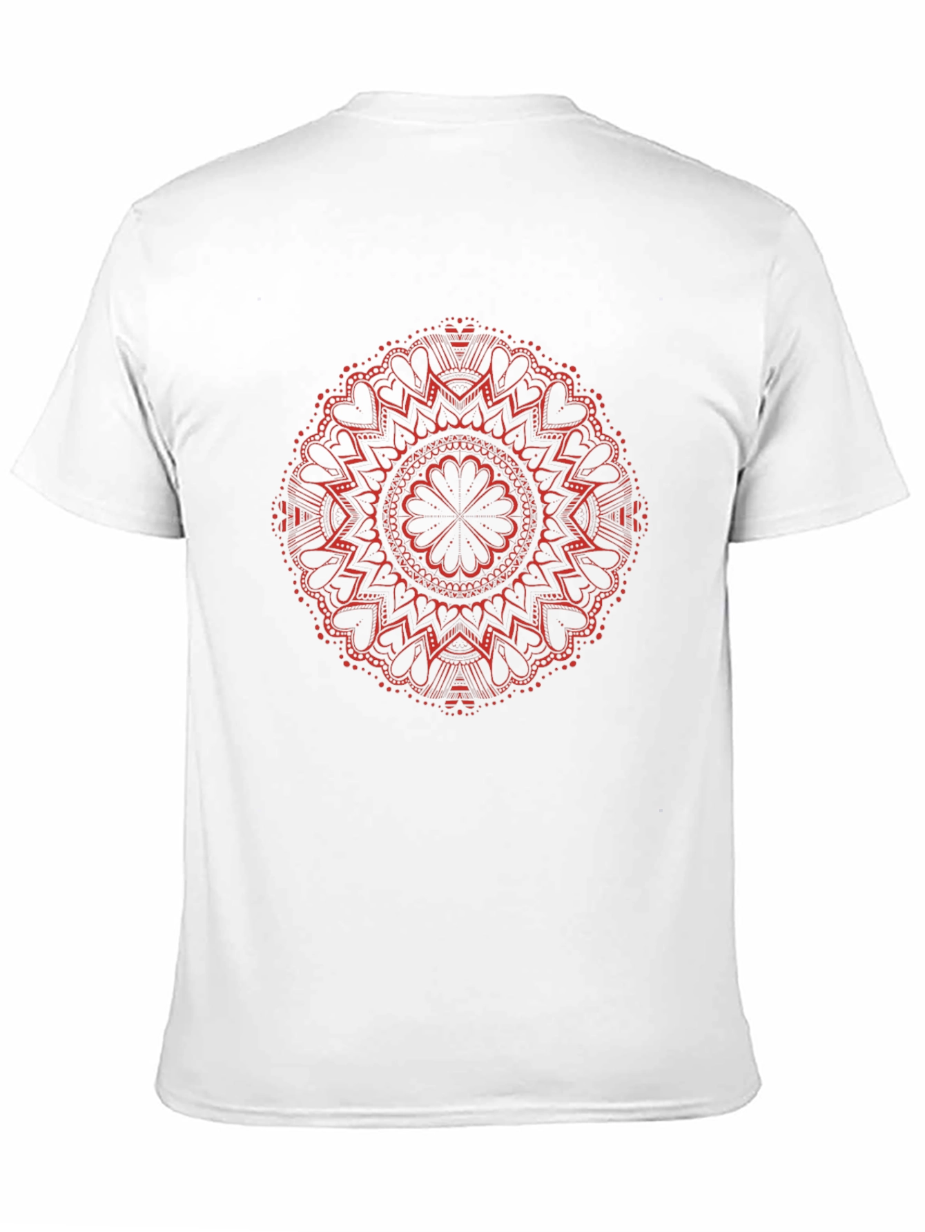Red Mandala Design Black T-Shirt