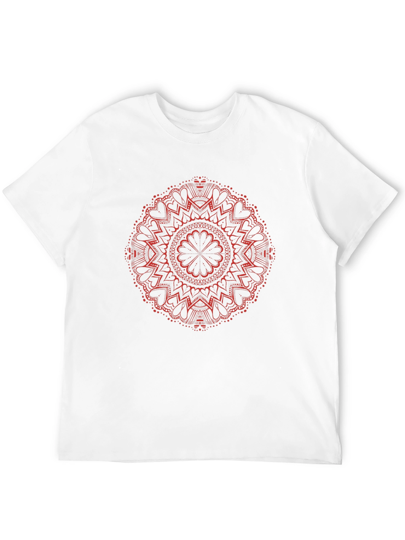 Red Mandala Design Black T-Shirt