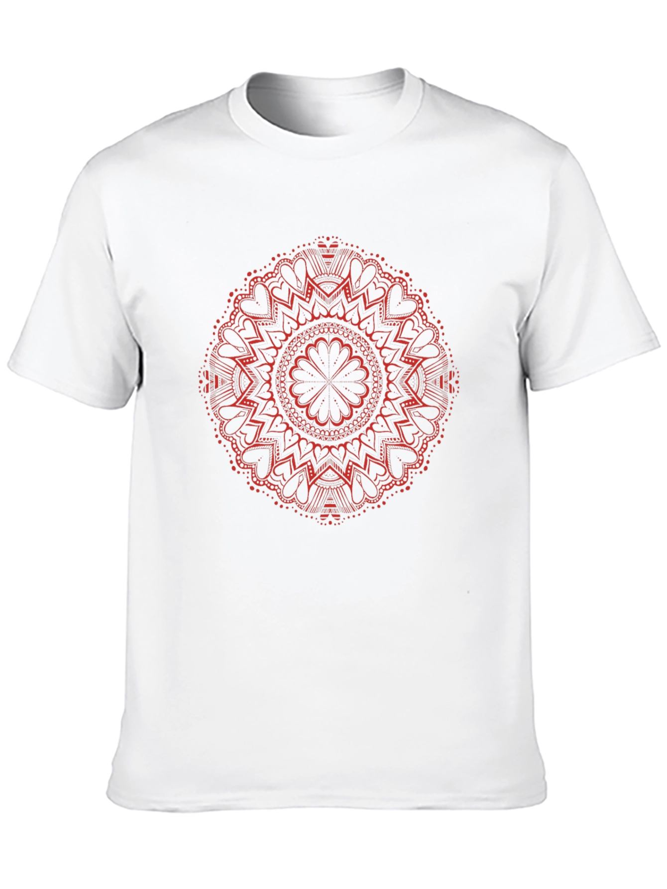 Red Mandala Design Black T-Shirt