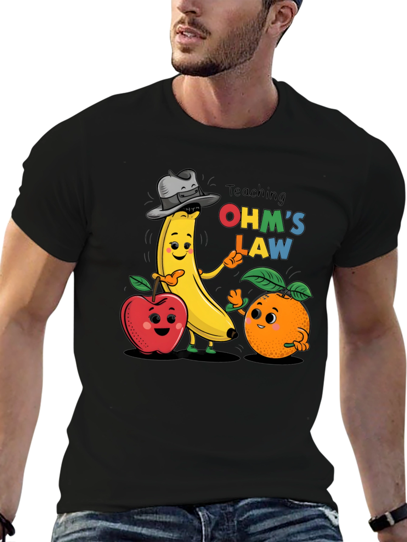Ohms Law Fruit Cartoon Black T-Shirt