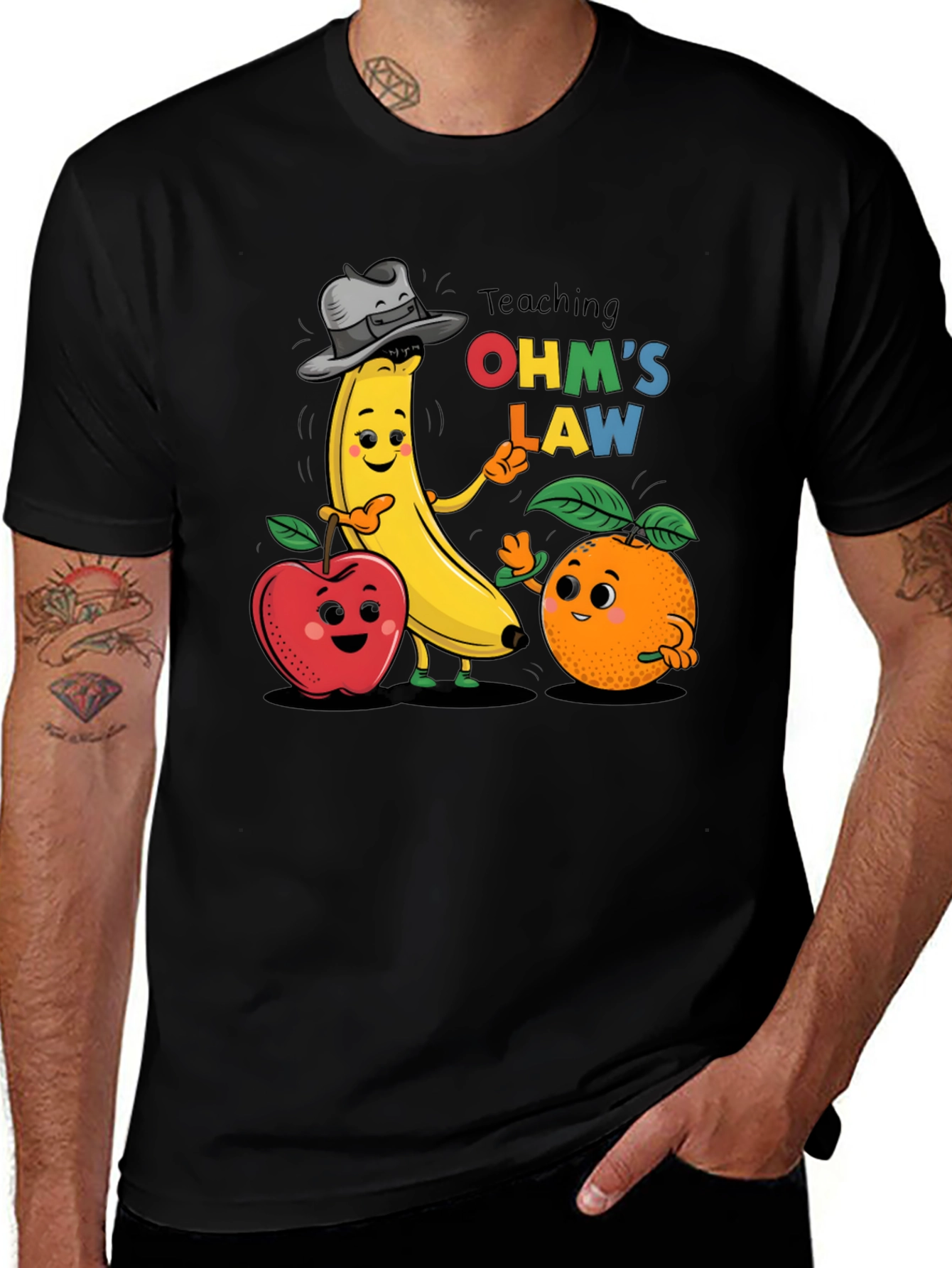 Ohms Law Fruit Cartoon Black T-Shirt