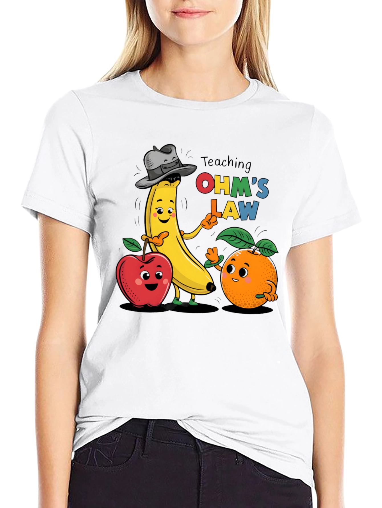 Ohms Law Fruit Cartoon Black T-Shirt